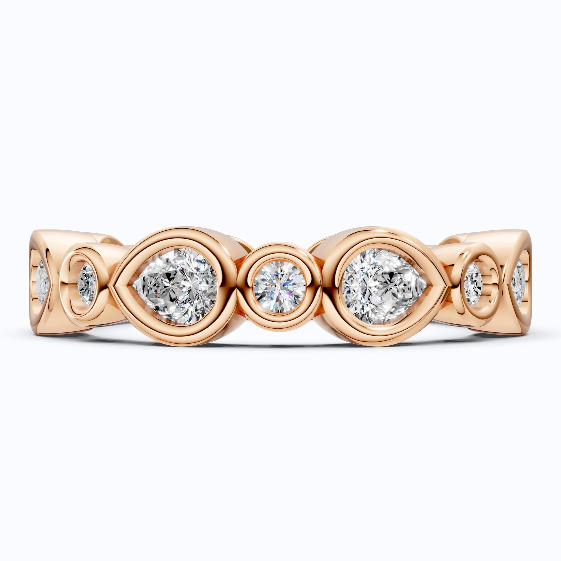 Modern Pear & Round Bezel-Set Alternating Wedding Eternity Band in Lab Grown Diamond – Solid 14k Gold, Bridal Jewelry