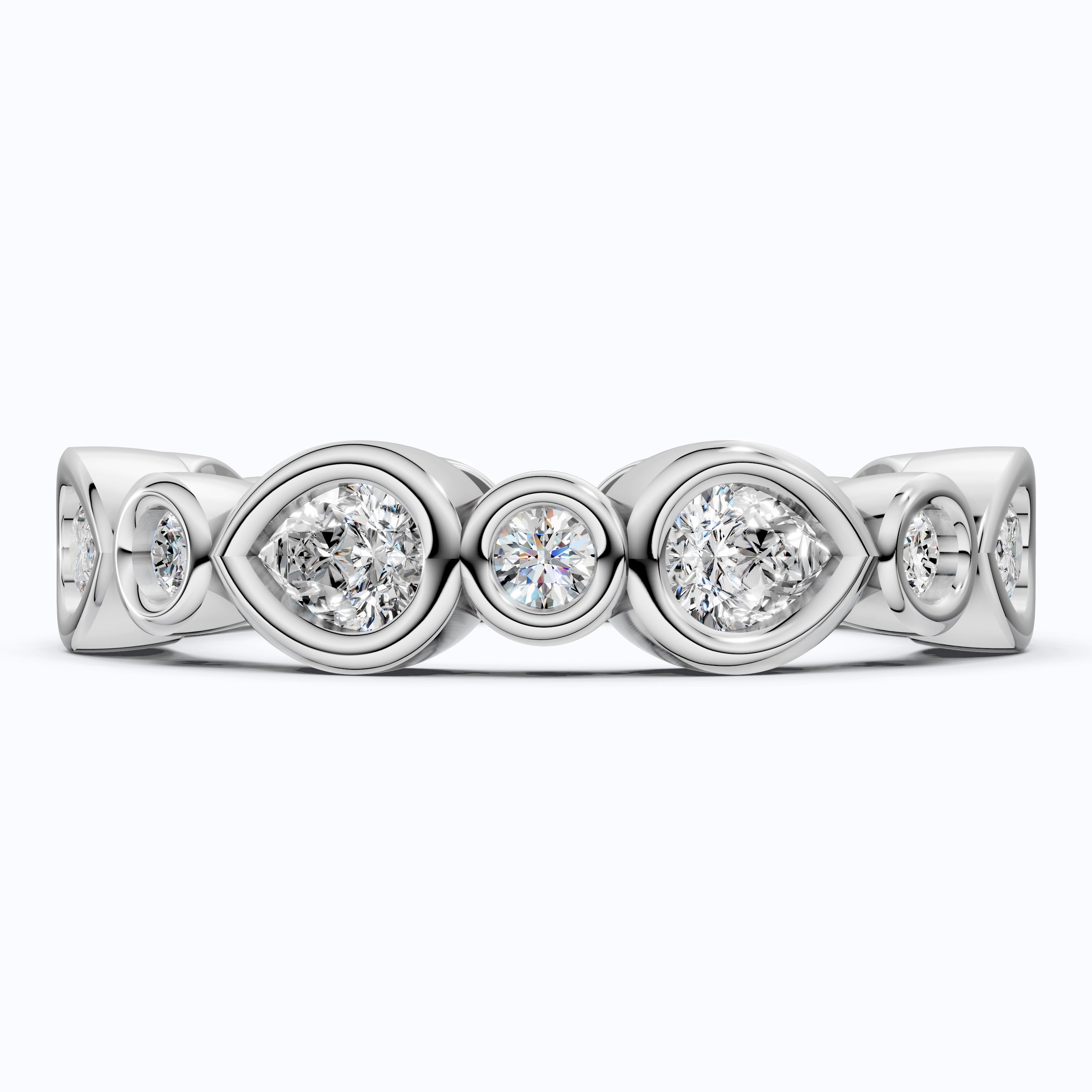 Modern Pear & Round Bezel-Set Alternating Wedding Eternity Band in Lab Grown Diamond – Solid 14k Gold, Bridal Jewelry