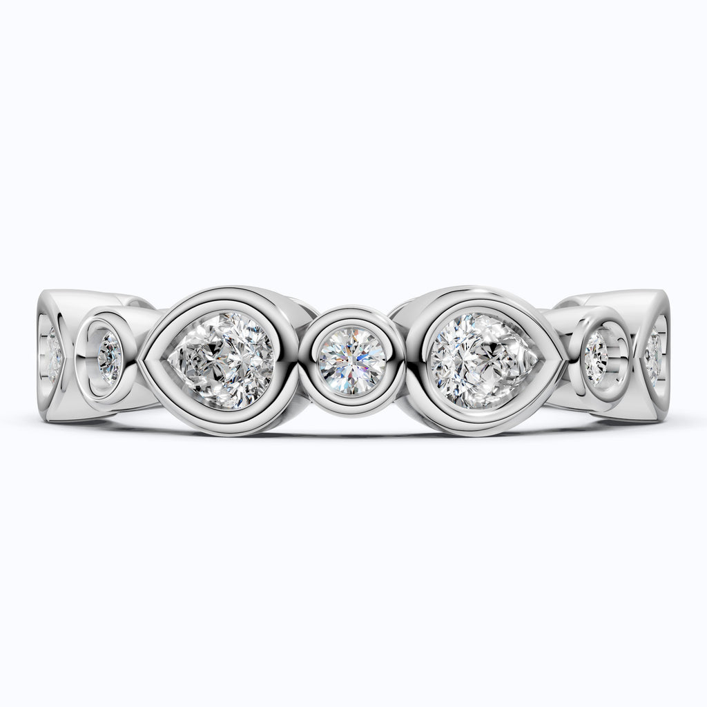 Modern Pear & Round Bezel-Set Alternating Wedding Eternity Band in Lab Grown Diamond – Solid 14k Gold, Bridal Jewelry