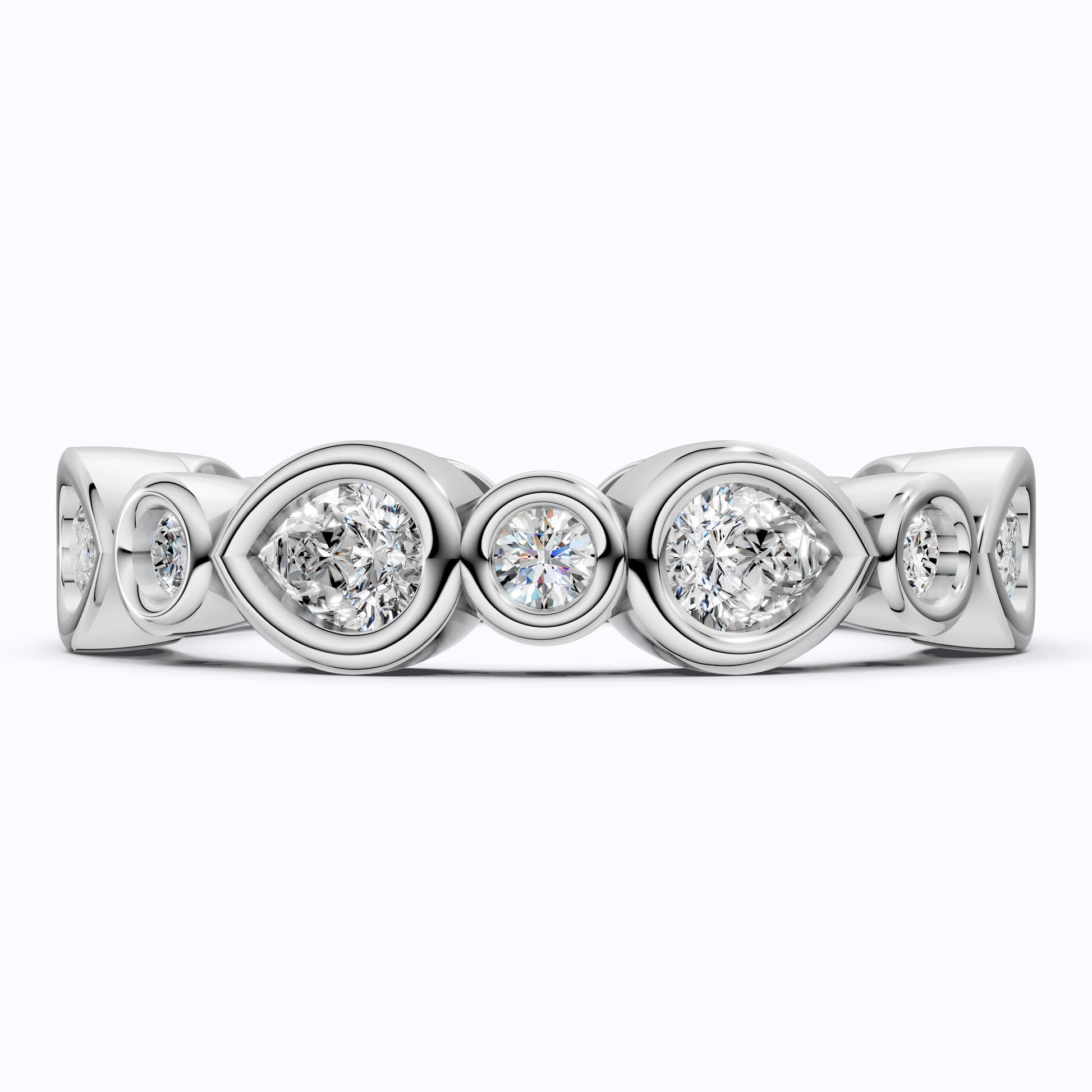 Modern Pear & Round Bezel-Set Alternating Wedding Eternity Band in Lab Grown Diamond – Solid 14k Gold, Bridal Jewelry