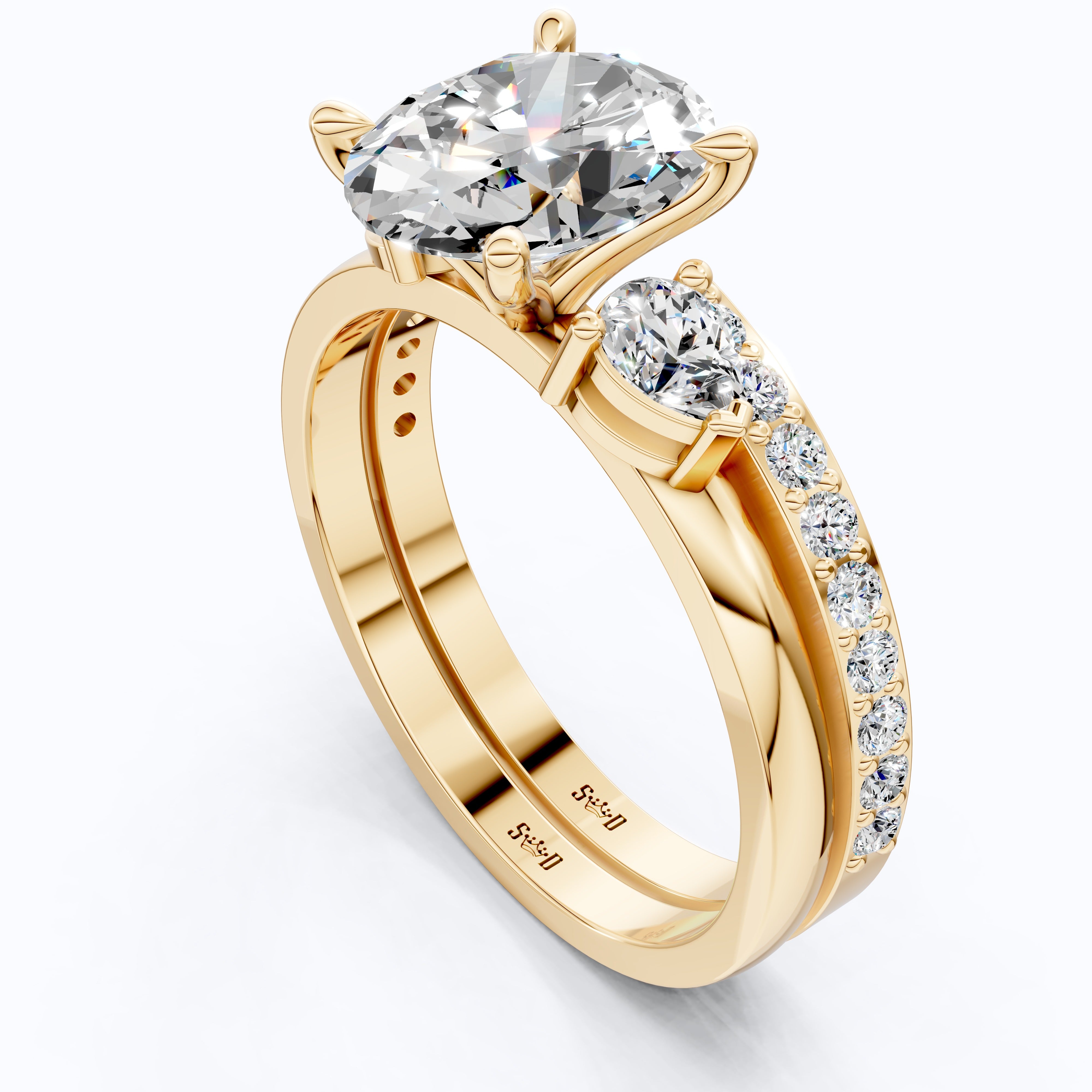 Dainty Oval Three Stone Engagement Ring Set in 14K Solid Gold, 2.00 CT Oval Cut Lab Created Diamond, Bridal Gift