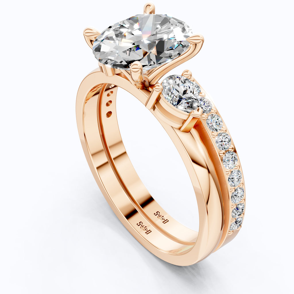 Dainty Oval Three Stone Engagement Ring Set in 14K Solid Gold, 2.00 CT Oval Cut Lab Created Diamond, Bridal Gift