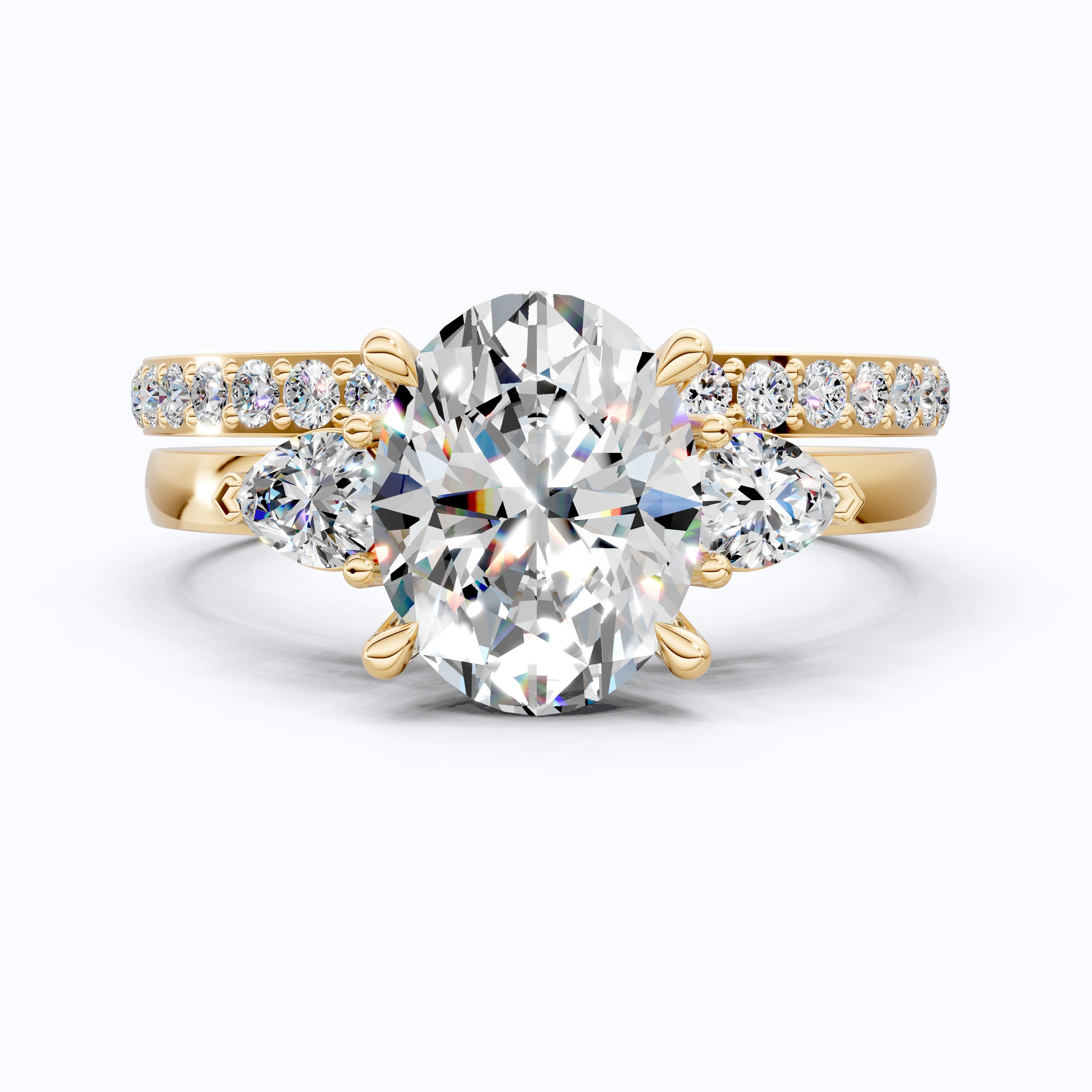 Dainty Oval Three Stone Engagement Ring Set in 14K Solid Gold, 2.00 CT Oval Cut Lab Created Diamond, Bridal Gift