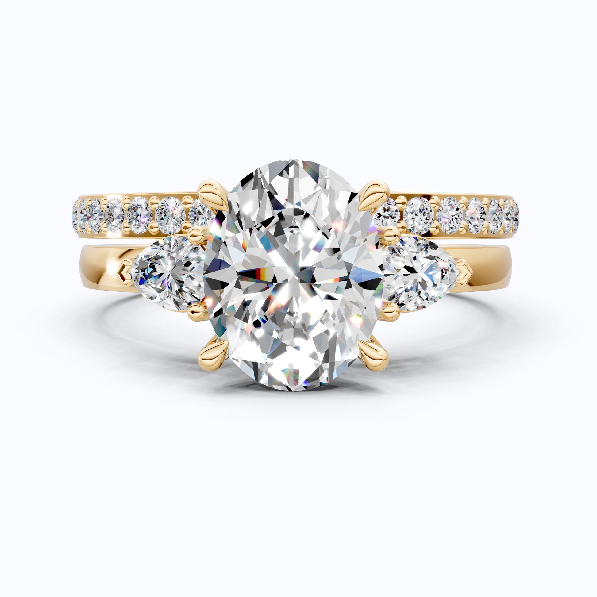 Dainty Oval Three Stone Engagement Ring Set in 14K Solid Gold, 2.00 CT Oval Cut Lab Created Diamond, Bridal Gift