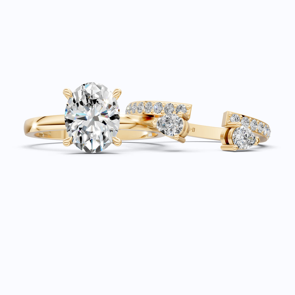 Dainty Oval Three Stone Engagement Ring Set in 14K Solid Gold, 2.00 CT Oval Cut Lab Created Diamond, Bridal Gift