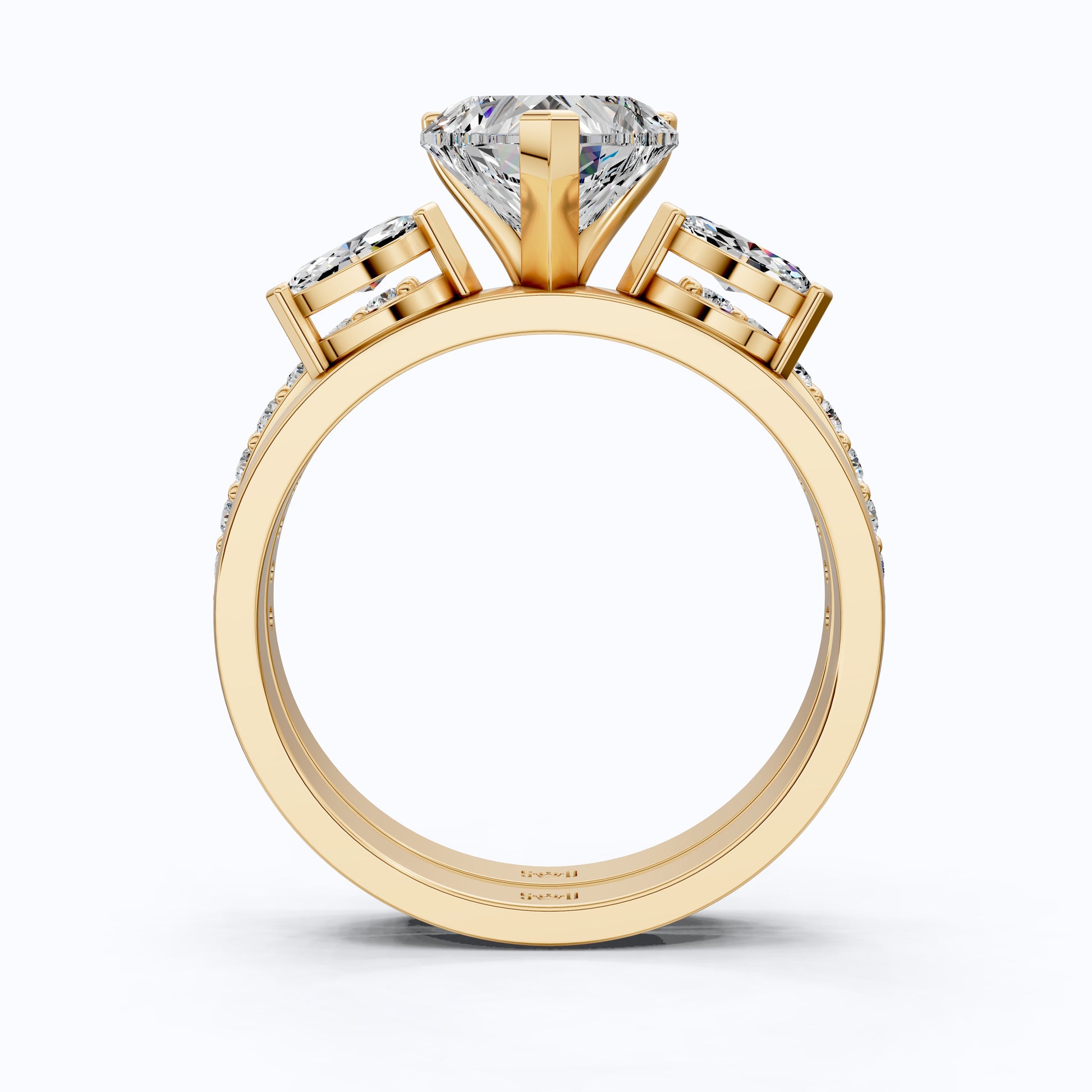 Solitaire Heart Cut Ring with Marquise Side Stones & Open Eternity Band Bridal Ring Set in 14k Solid Gold, 2.00 CT Heart Cut Lab Diamond, Bridal Set for Her