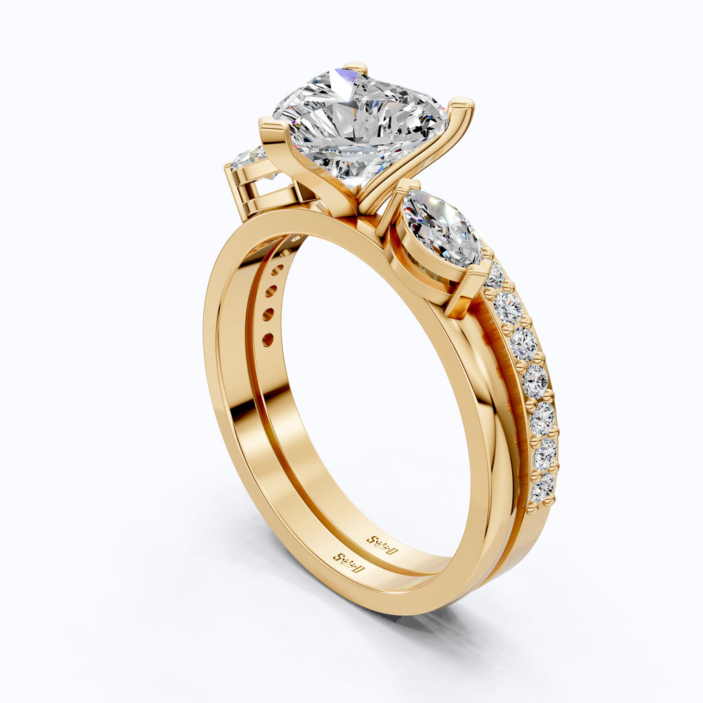 Solitaire Heart Cut Ring with Marquise Side Stones & Open Eternity Band Bridal Ring Set in 14k Solid Gold, 2.00 CT Heart Cut Lab Diamond, Bridal Set for Her