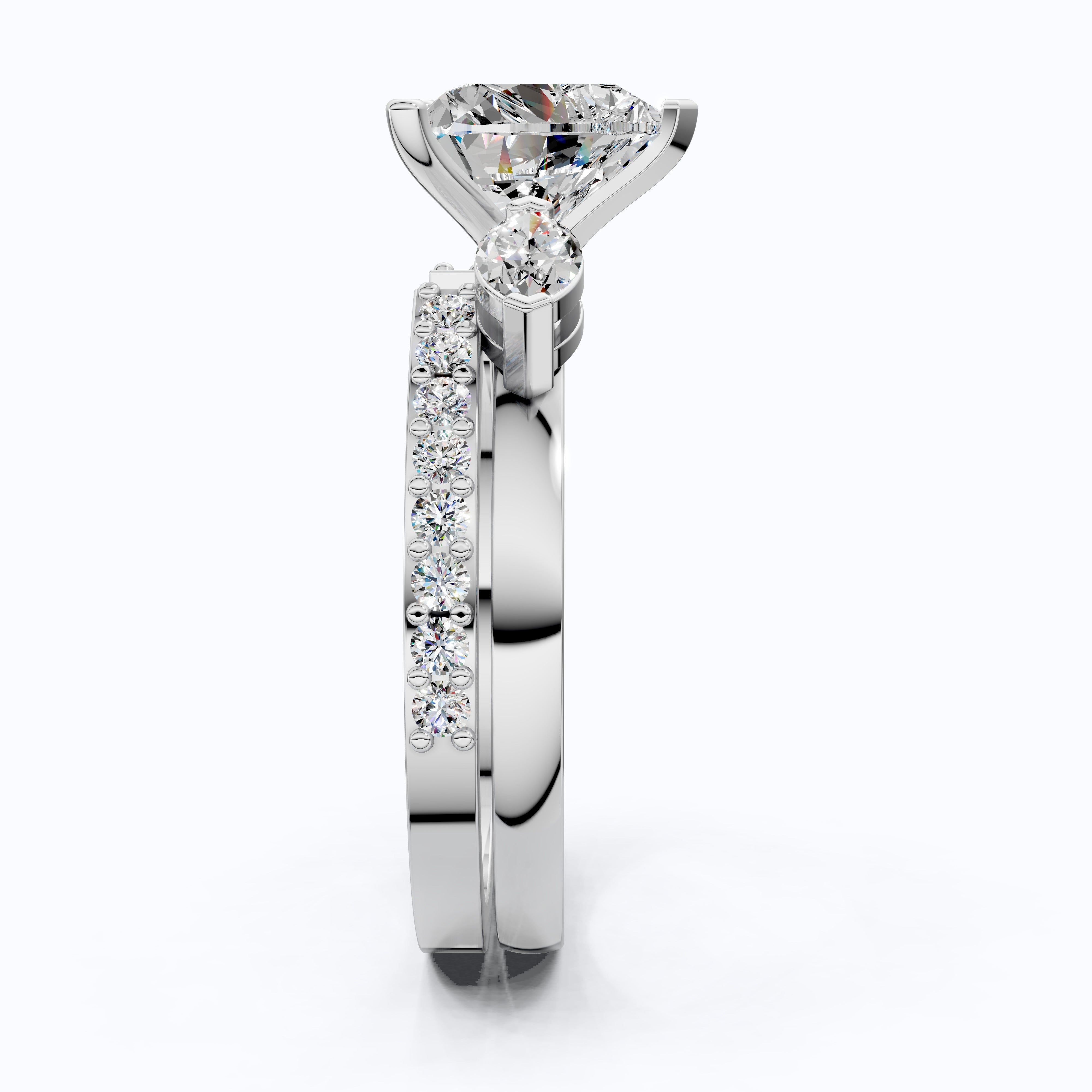 Solitaire Heart Cut Ring with Marquise Side Stones & Open Eternity Band Bridal Ring Set in 14k Solid Gold, 2.00 CT Heart Cut Lab Diamond, Bridal Set for Her