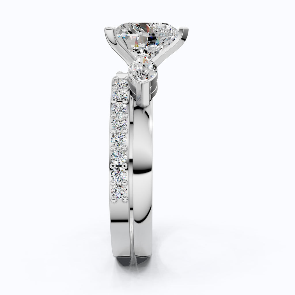 Solitaire Heart Cut Ring with Marquise Side Stones & Open Eternity Band Bridal Ring Set in 14k Solid Gold, 2.00 CT Heart Cut Lab Diamond, Bridal Set for Her