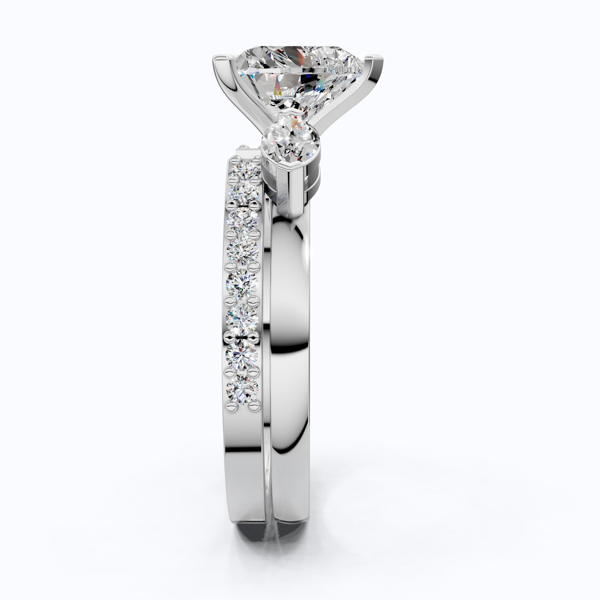 Solitaire Heart Cut Ring with Marquise Side Stones & Open Eternity Band Bridal Ring Set in 14k Solid Gold, 2.00 CT Heart Cut Lab Diamond, Bridal Set for Her