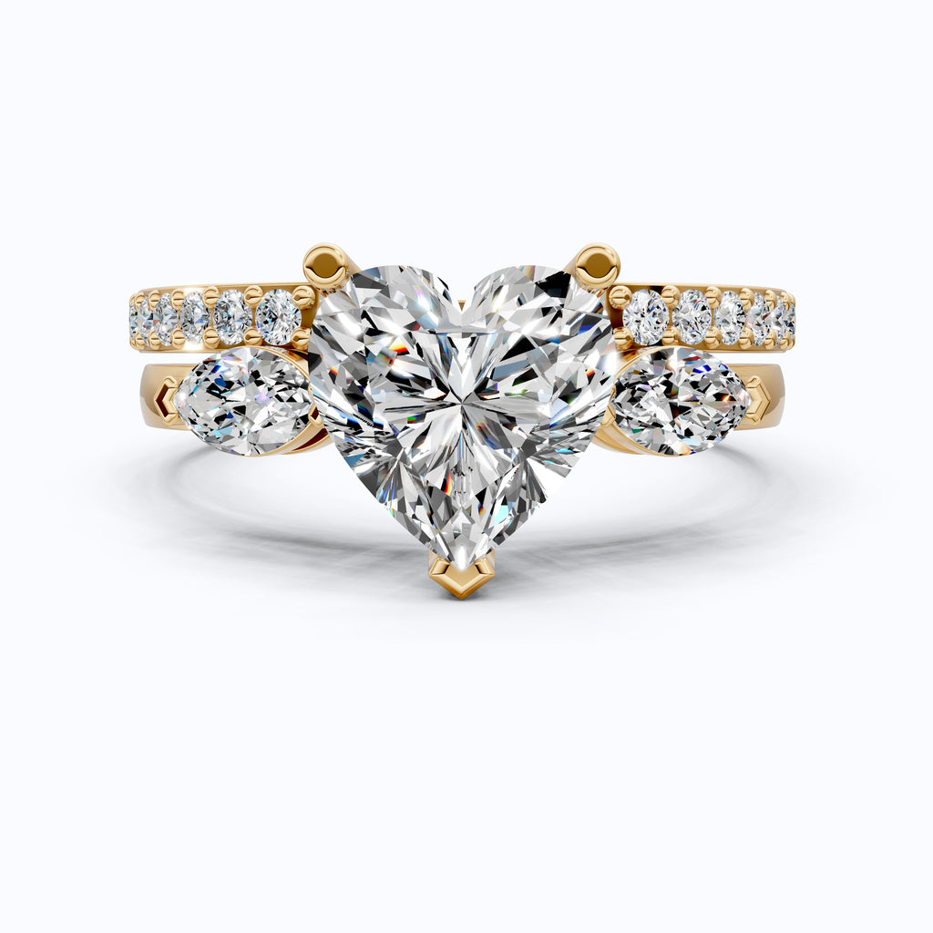 Solitaire Heart Cut Ring with Marquise Side Stones & Open Eternity Band Bridal Ring Set in 14k Solid Gold, 2.00 CT Heart Cut Lab Diamond, Bridal Set for Her