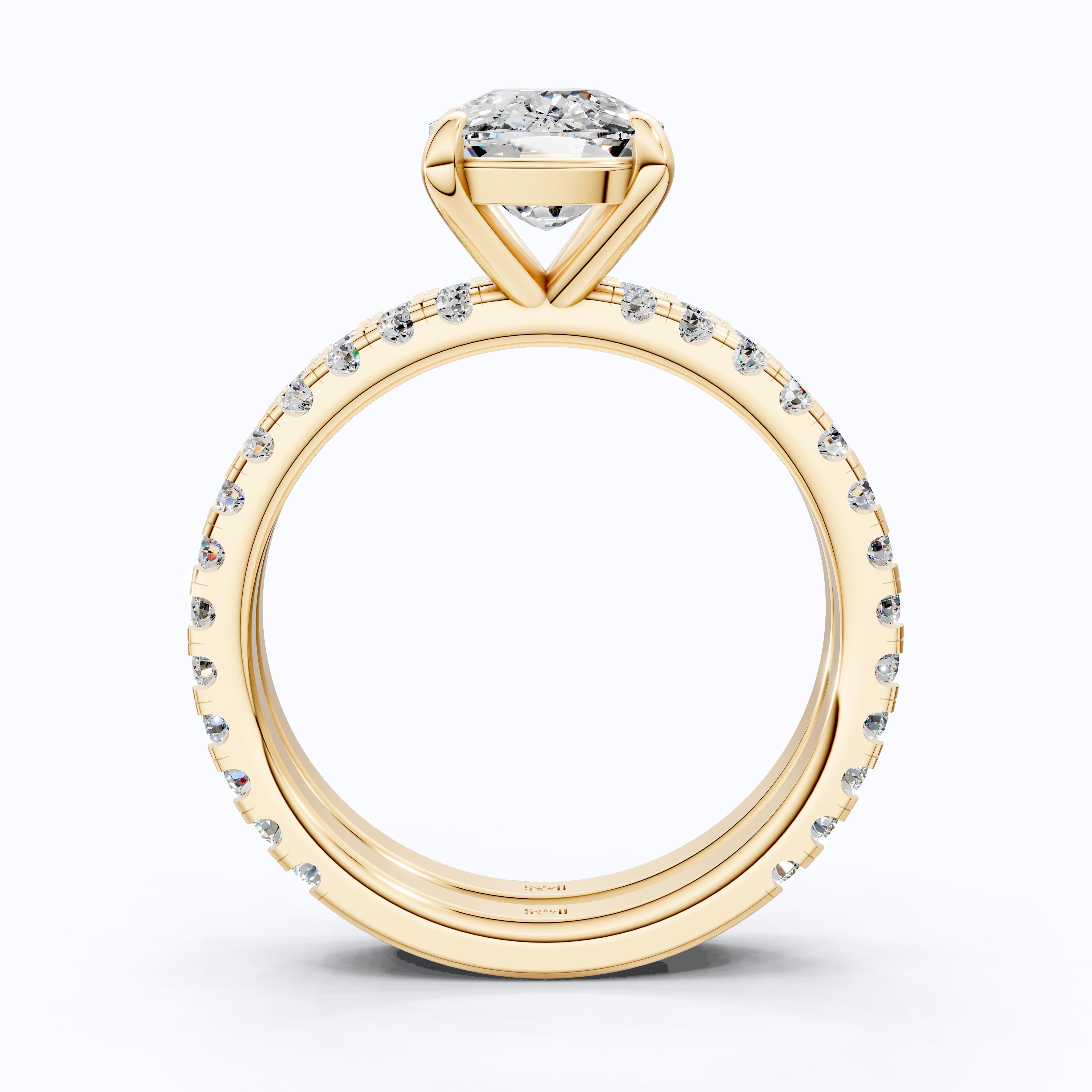 2.50 CT Cushion Cut Lab Grown Diamond Pave Ring With Eternity Band in 14K Solid Gold, Pave Bridal Set For Wife, Handmade Fine Jewelry