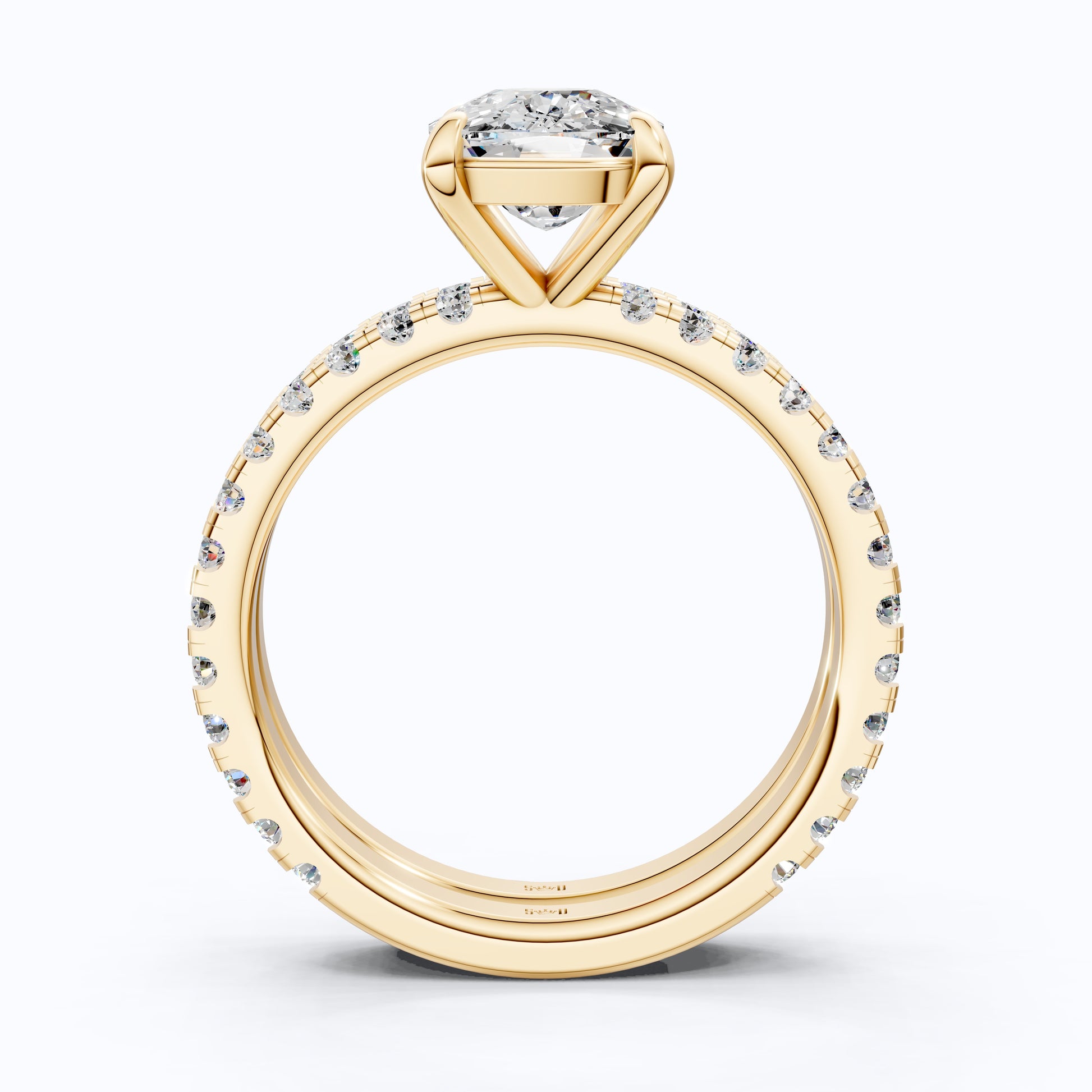 2.50 CT Cushion Cut Lab Grown Diamond Pave Ring With Eternity Band in 14K Solid Gold, Pave Bridal Set For Wife, Handmade Fine Jewelry