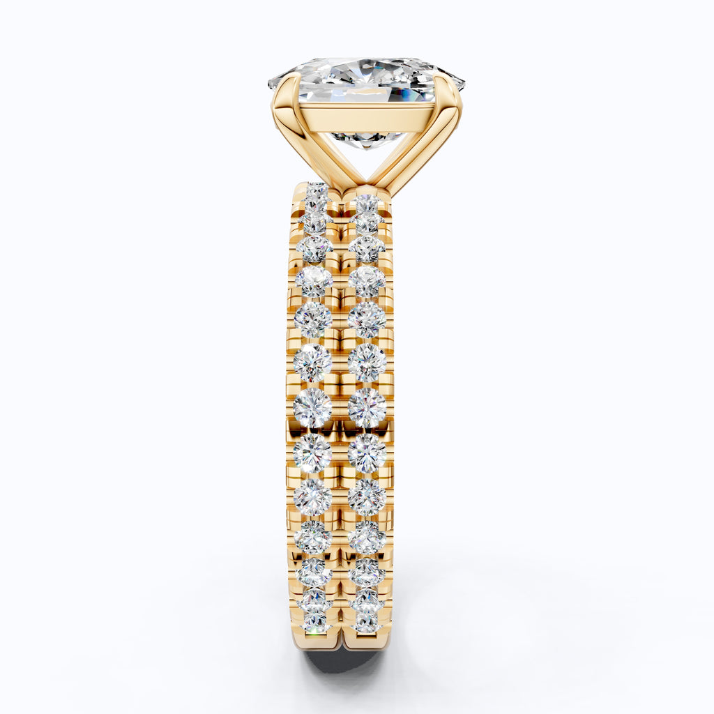 2.50 CT Cushion Cut Lab Grown Diamond Pave Ring With Eternity Band in 14K Solid Gold, Pave Bridal Set For Wife, Handmade Fine Jewelry