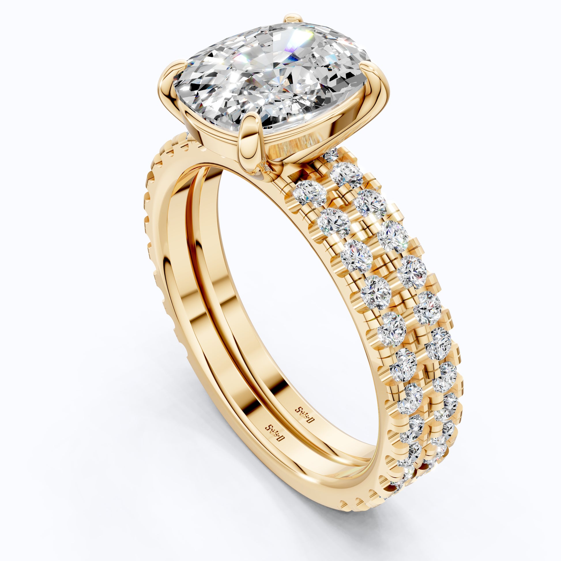 2.50 CT Cushion Cut Lab Grown Diamond Pave Ring With Eternity Band in 14K Solid Gold, Pave Bridal Set For Wife, Handmade Fine Jewelry