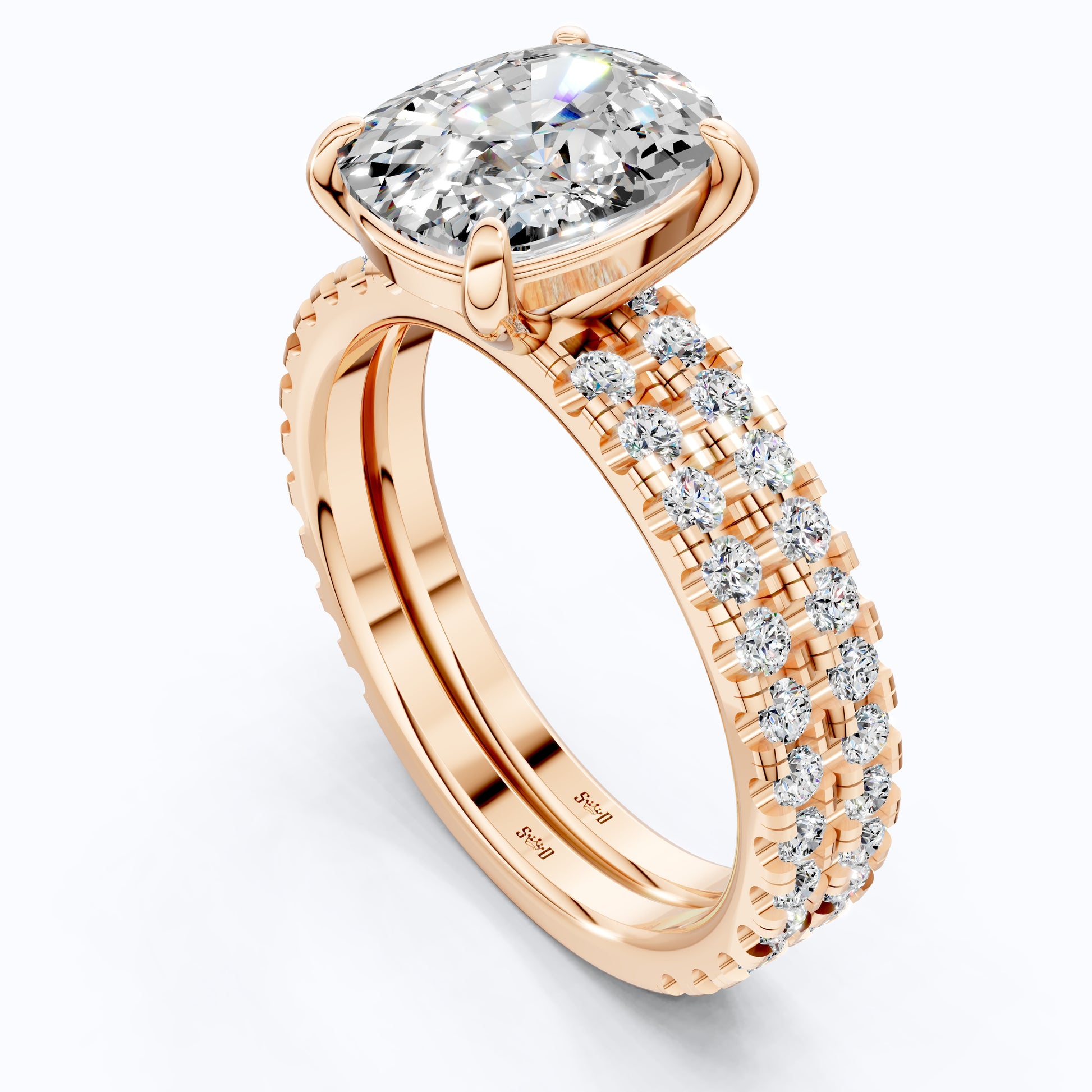 2.50 CT Cushion Cut Lab Grown Diamond Pave Ring With Eternity Band in 14K Solid Gold, Pave Bridal Set For Wife, Handmade Fine Jewelry