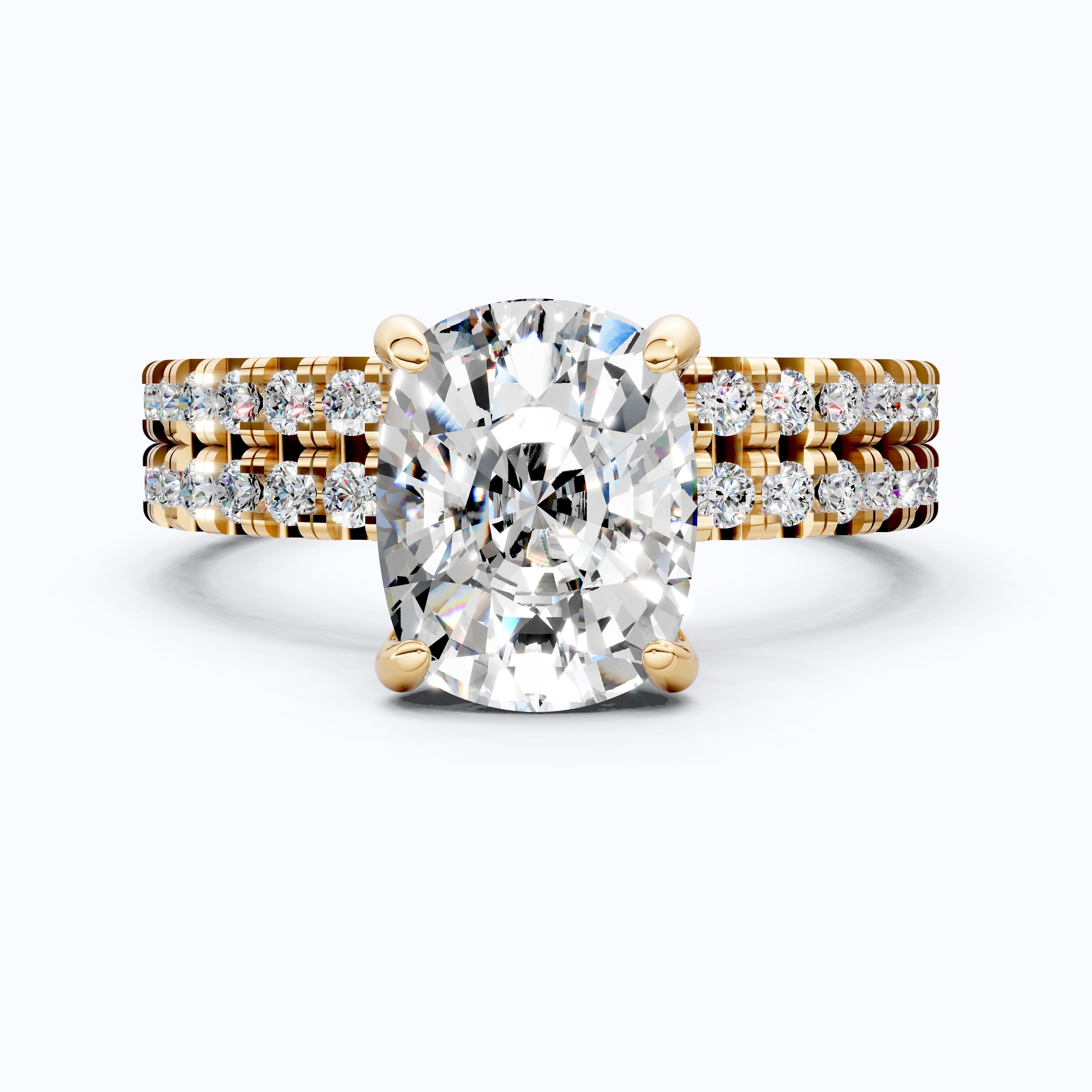 2.50 CT Cushion Cut Lab Grown Diamond Pave Ring With Eternity Band in 14K Solid Gold, Pave Bridal Set For Wife, Handmade Fine Jewelry