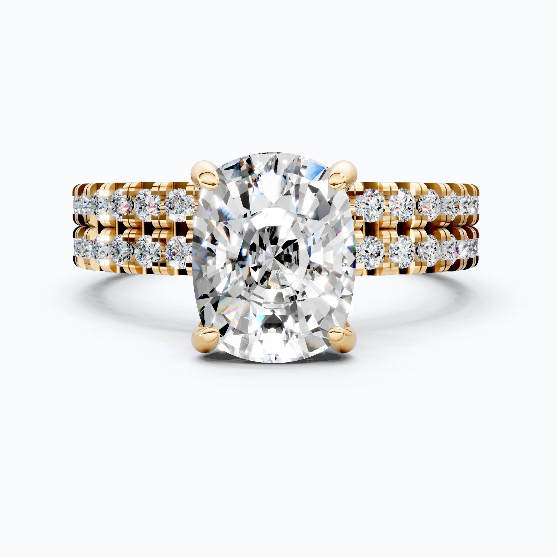 2.50 CT Cushion Cut Lab Grown Diamond Pave Ring With Eternity Band in 14K Solid Gold, Pave Bridal Set For Wife, Handmade Fine Jewelry