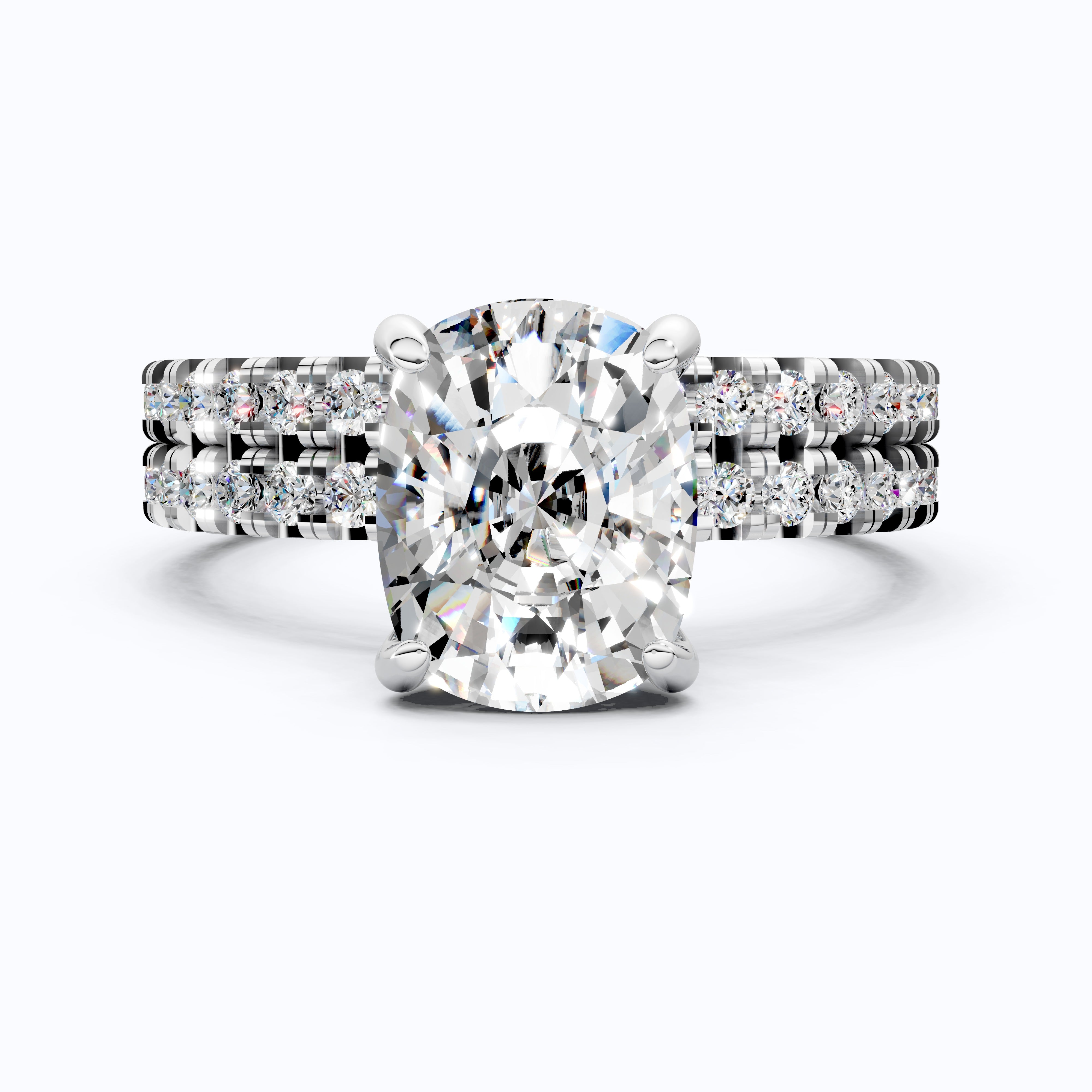 2.50 CT Cushion Cut Lab Grown Diamond Pave Ring With Eternity Band in 14K Solid Gold, Pave Bridal Set For Wife, Handmade Fine Jewelry