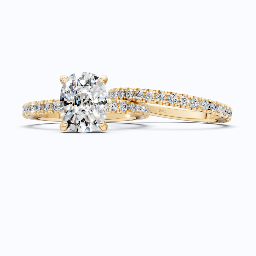 2.50 CT Cushion Cut Lab Grown Diamond Pave Ring With Eternity Band in 14K Solid Gold, Pave Bridal Set For Wife, Handmade Fine Jewelry