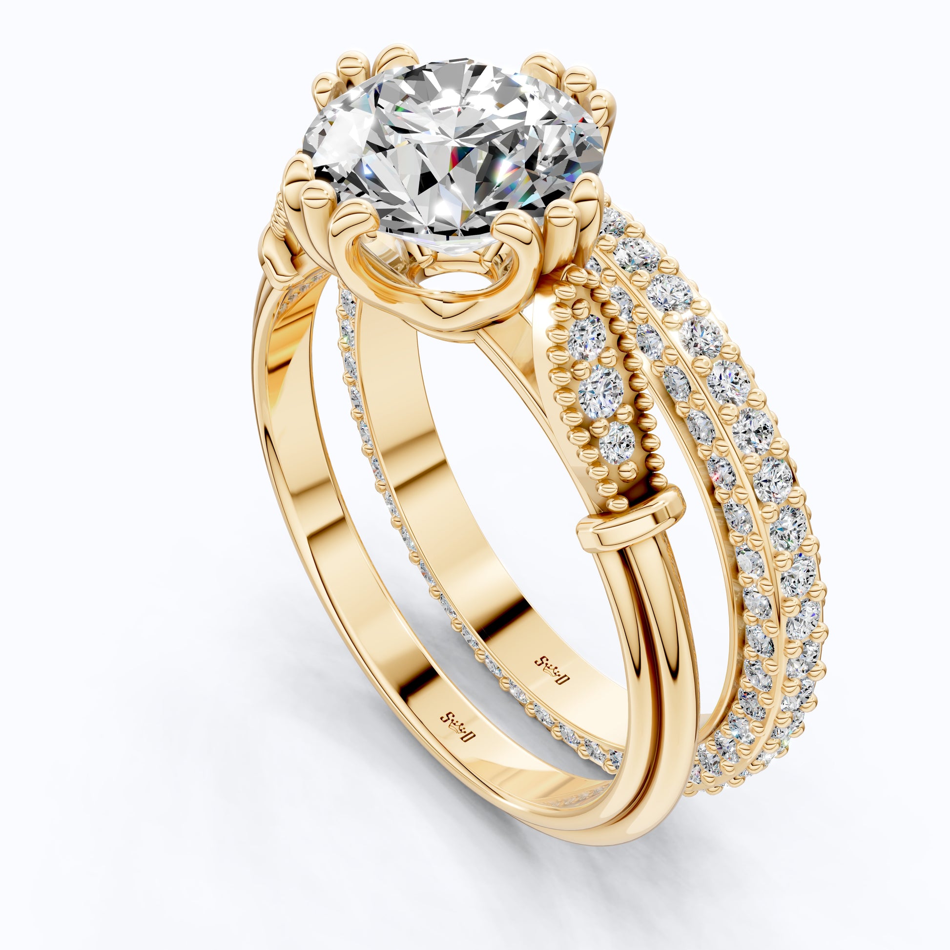 Vintage Rope Detail Round Solitaire Engagement Ring Set in 14K Solid Gold, 1.70 CT Round Cut Lab Created Diamond, Bridal Jewelry, Anniversary Gift For Her