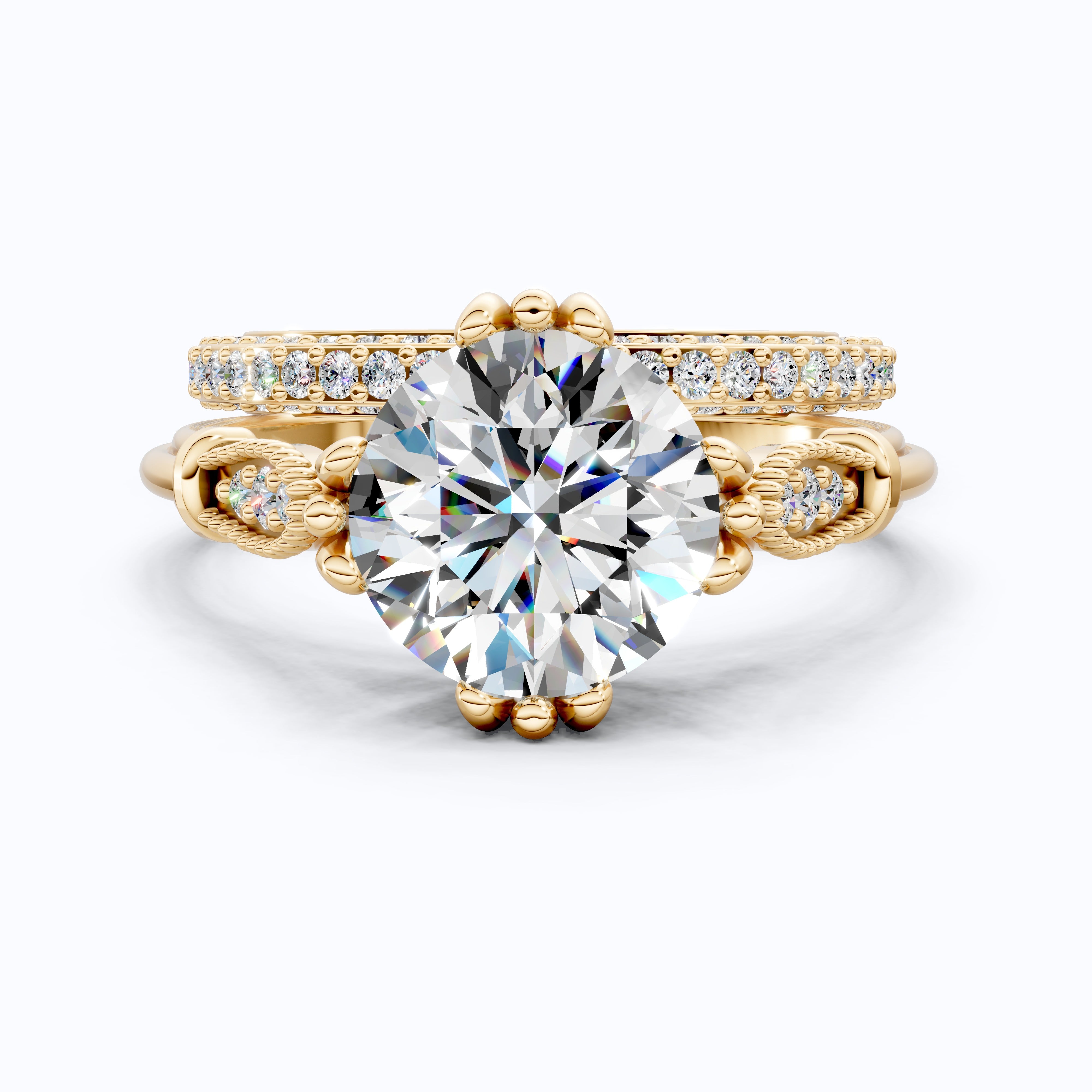 Vintage Rope Detail Round Solitaire Engagement Ring Set in 14K Solid Gold, 1.70 CT Round Cut Lab Created Diamond, Bridal Jewelry, Anniversary Gift For Her