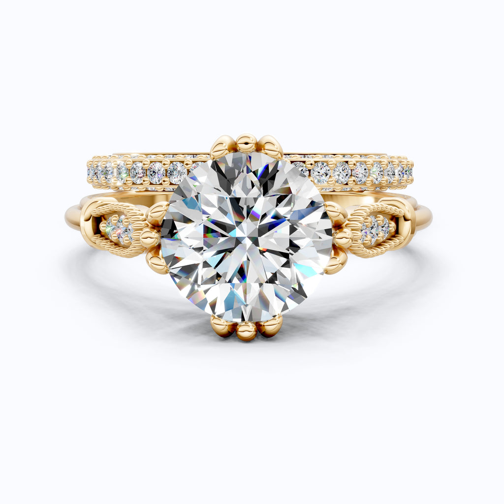 Vintage Rope Detail Round Solitaire Engagement Ring Set in 14K Solid Gold, 1.70 CT Round Cut Lab Created Diamond, Bridal Jewelry, Anniversary Gift For Her