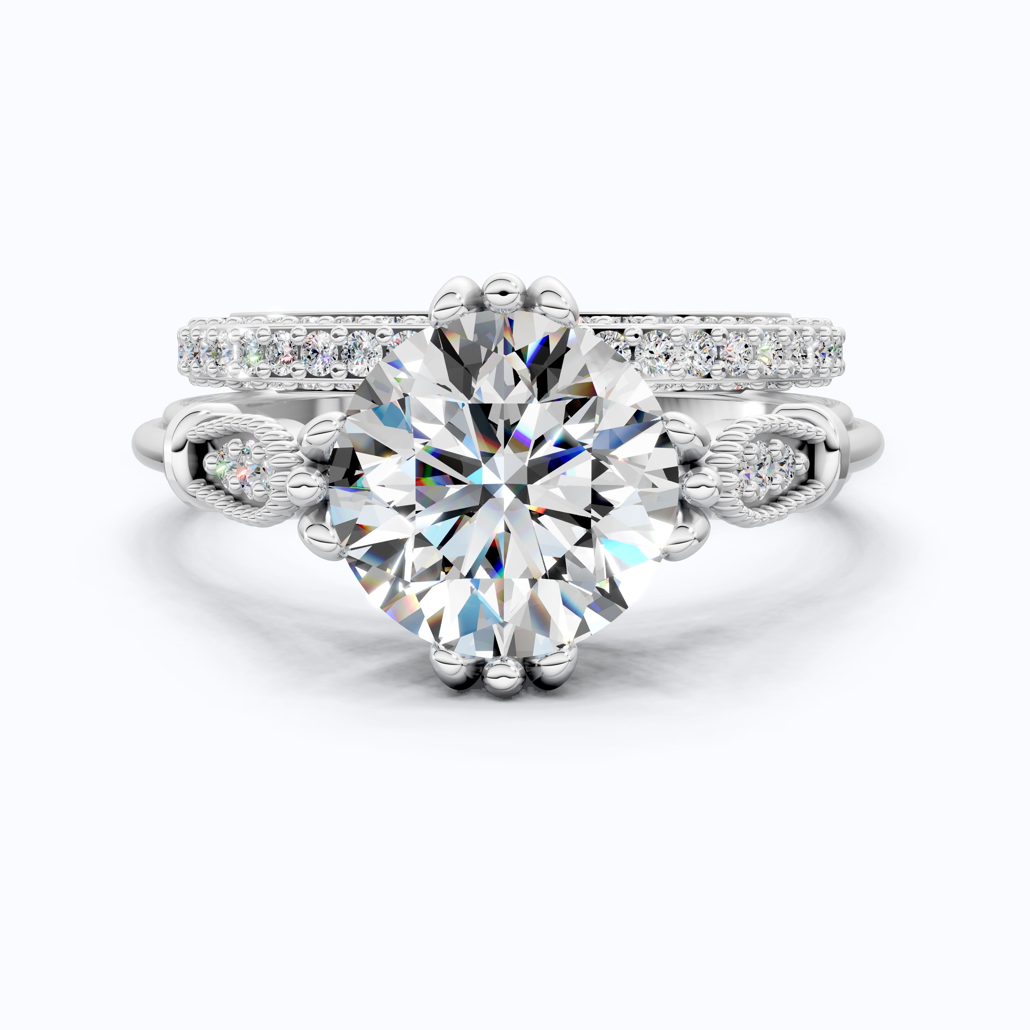 Vintage Rope Detail Round Solitaire Engagement Ring Set in 14K Solid Gold, 1.70 CT Round Cut Lab Created Diamond, Bridal Jewelry, Anniversary Gift For Her