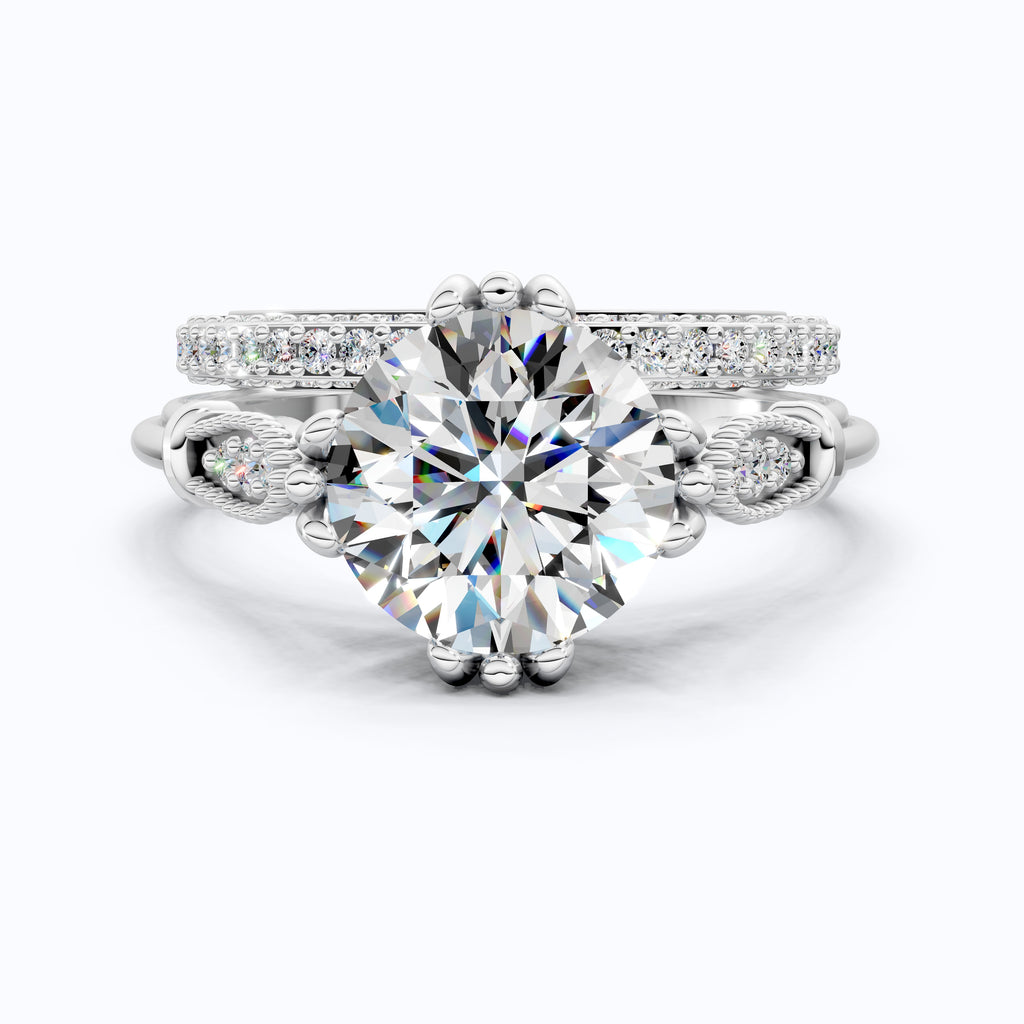 Vintage Rope Detail Round Solitaire Engagement Ring Set in 14K Solid Gold, 1.70 CT Round Cut Lab Created Diamond, Bridal Jewelry, Anniversary Gift For Her