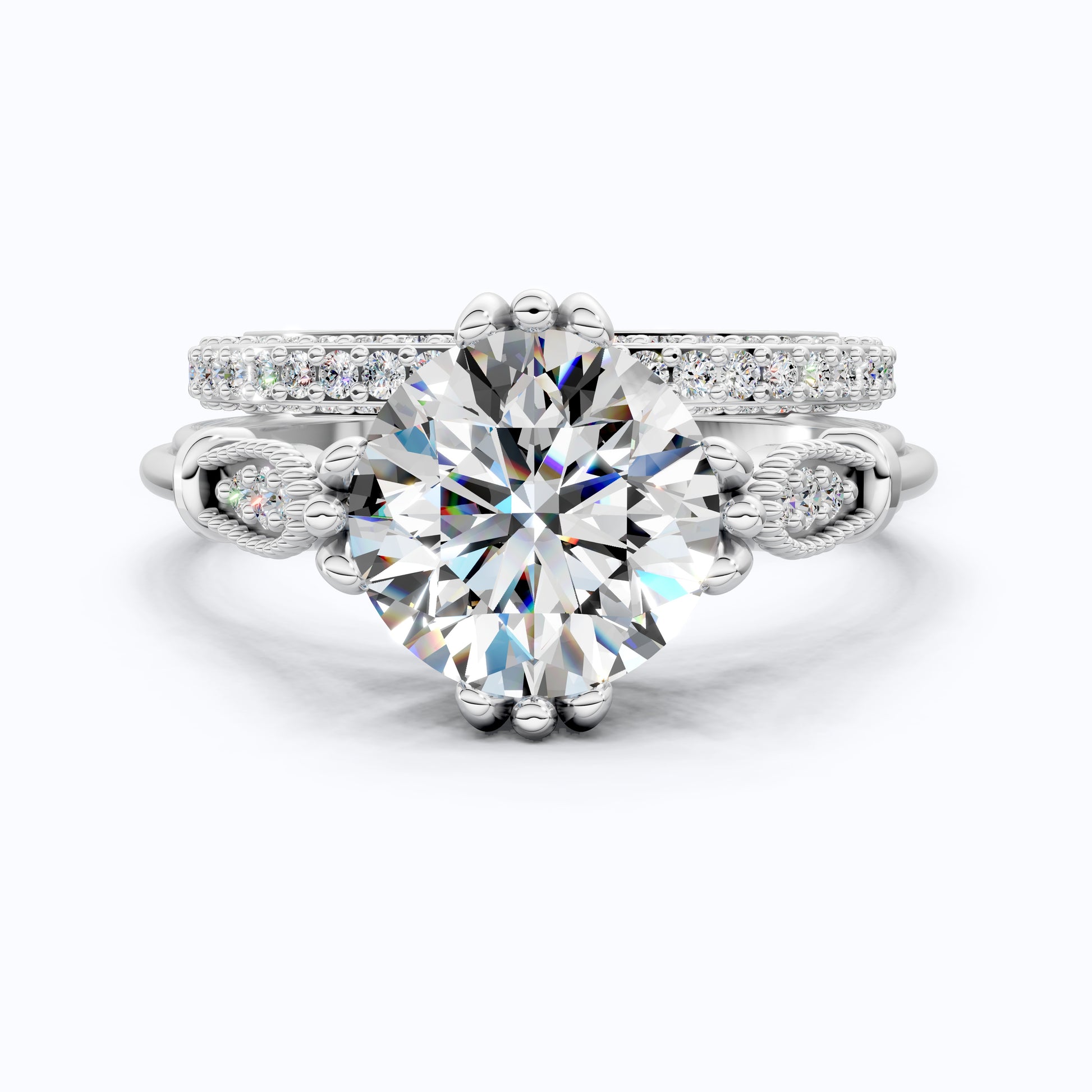 Vintage Rope Detail Round Solitaire Engagement Ring Set in 14K Solid Gold, 1.70 CT Round Cut Lab Created Diamond, Bridal Jewelry, Anniversary Gift For Her