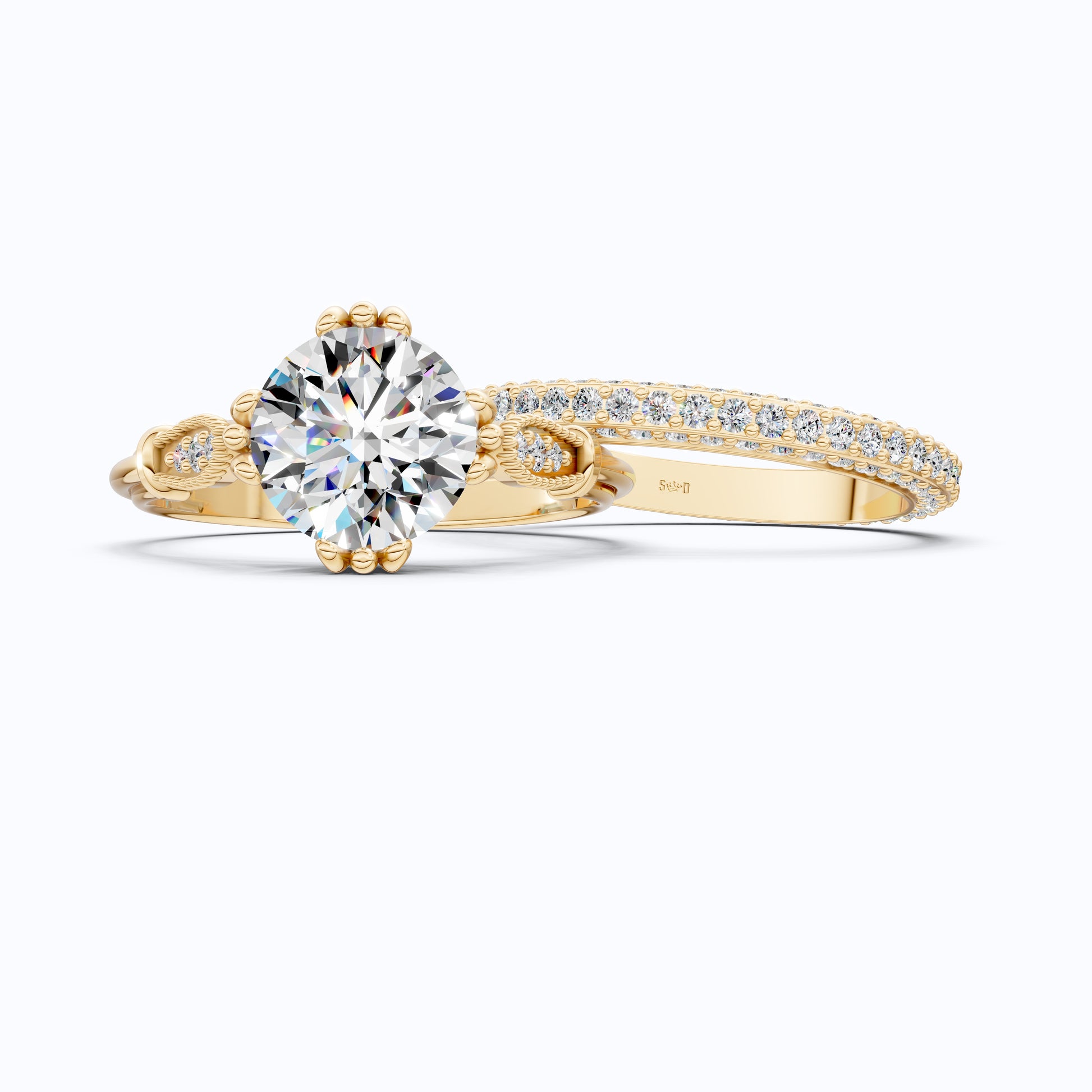 Vintage Rope Detail Round Solitaire Engagement Ring Set in 14K Solid Gold, 1.70 CT Round Cut Lab Created Diamond, Bridal Jewelry, Anniversary Gift For Her