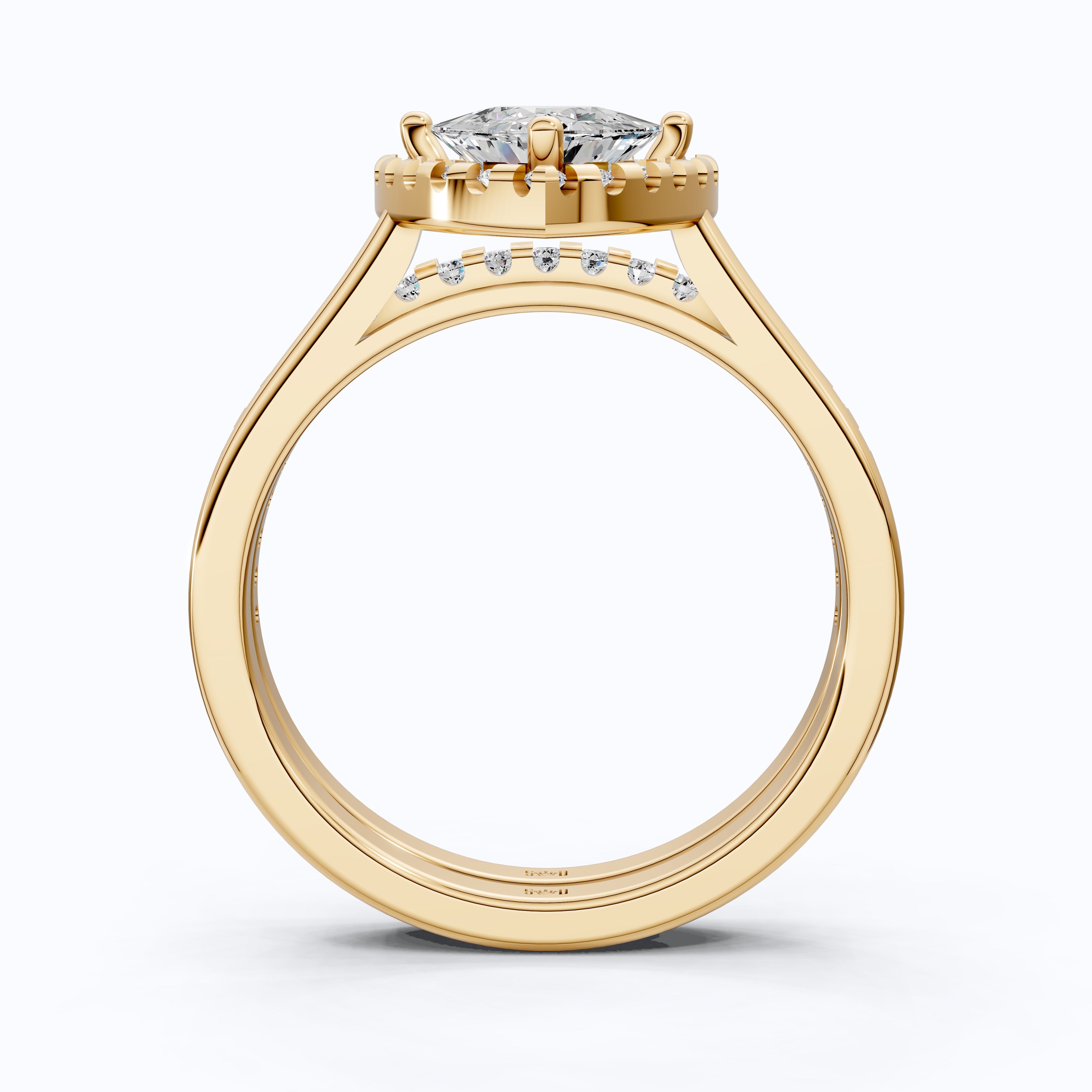 Trillion Halo with Pavé Band Bridal Set in Lab Diamond – 14k Solid Gold, Engagement Ring Set For Women, Anniversary Gift