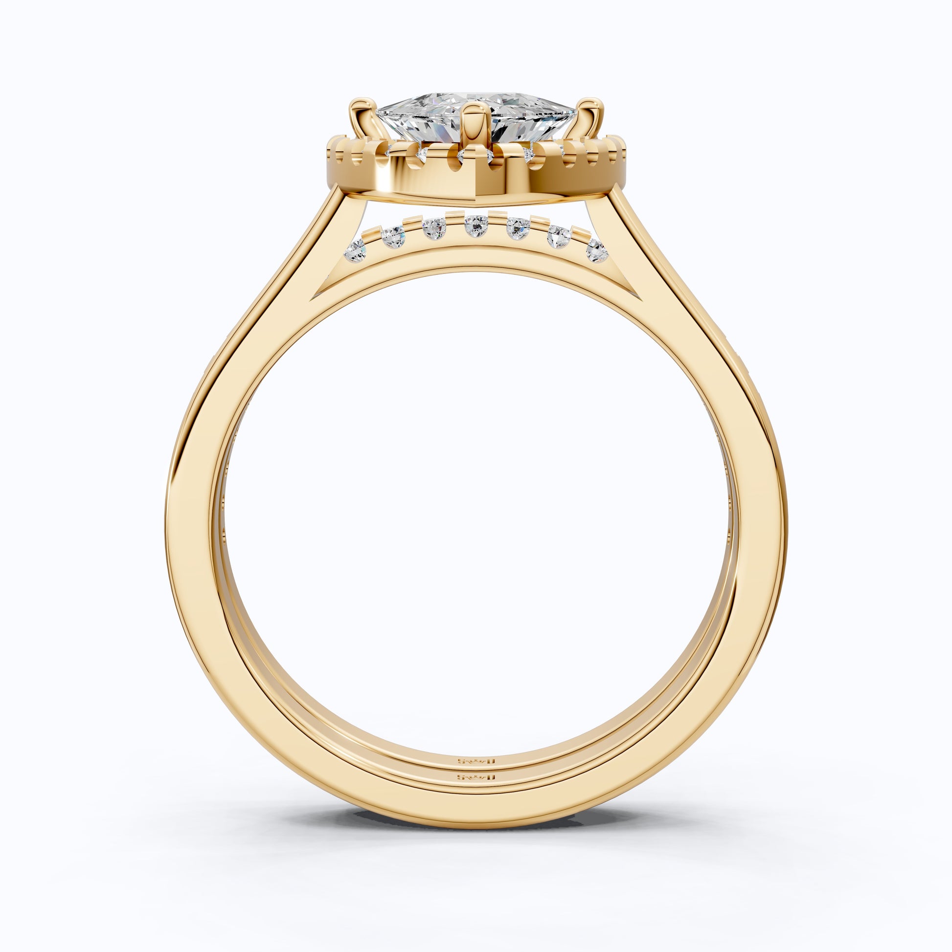 1.50 CT Trillion Curved Cut Halo Engagement Ring With Half Eternity Band, Bridal Set
