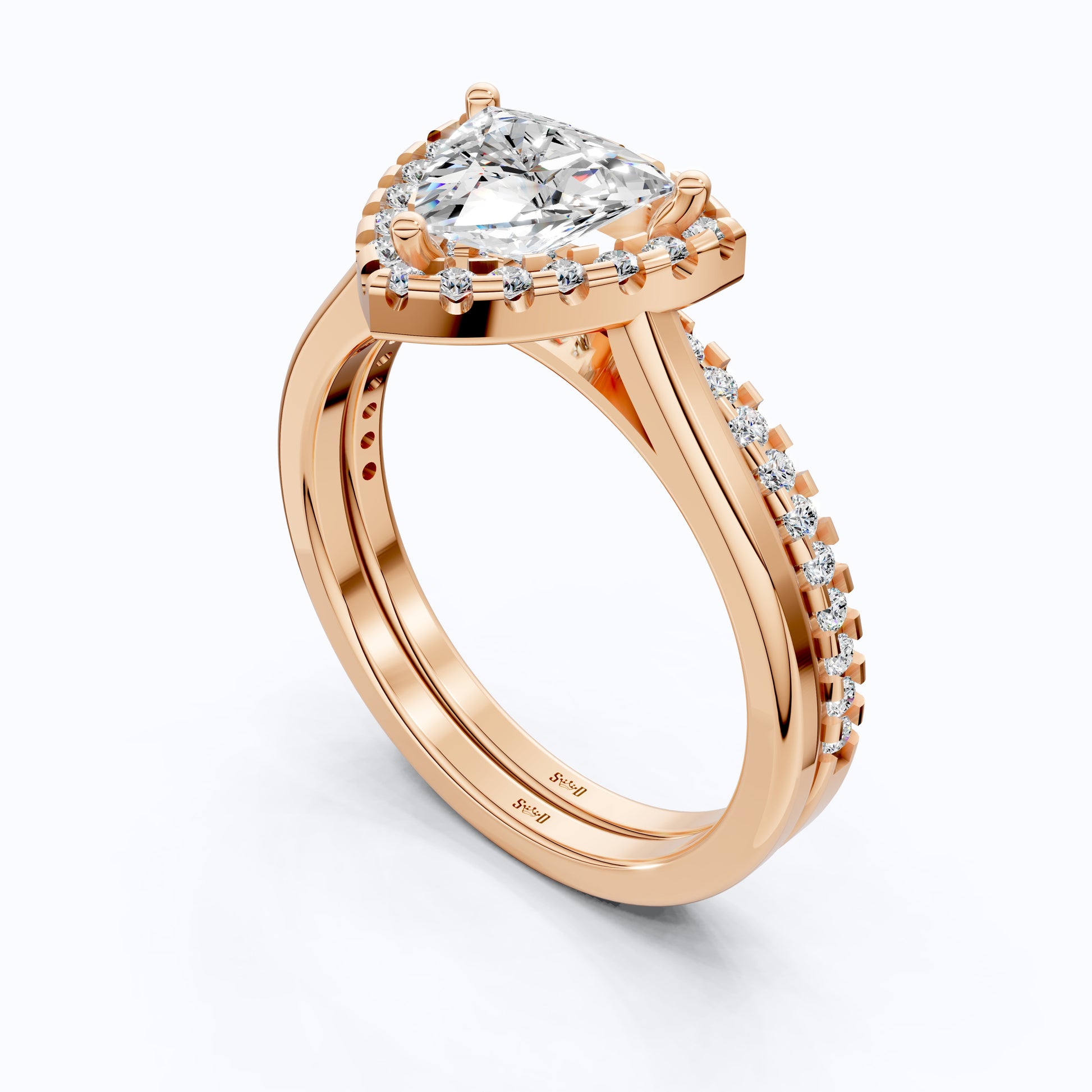 1.50 CT Trillion Curved Cut Halo Engagement Ring With Half Eternity Band, Bridal Set
