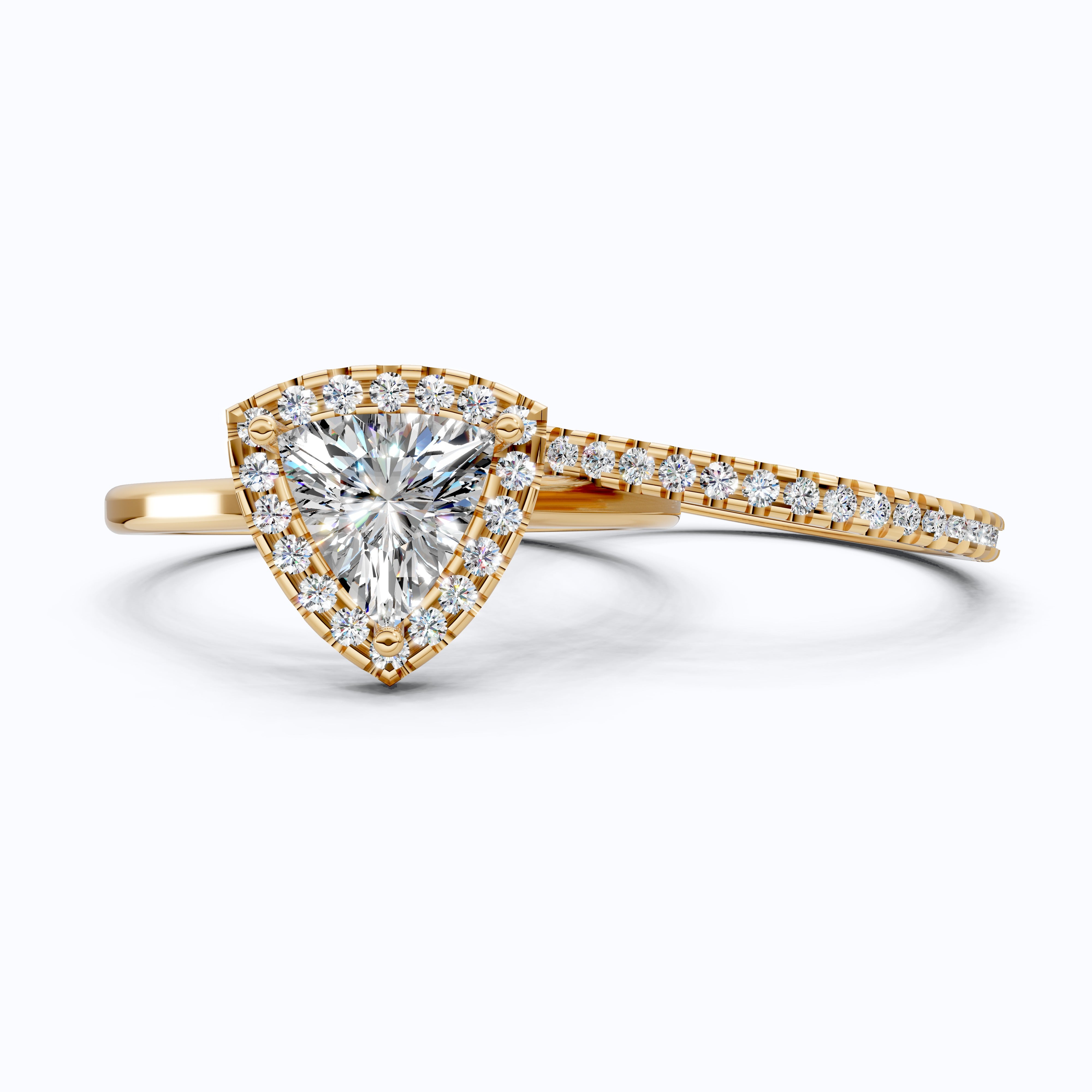 Trillion Halo with Pavé Band Bridal Set in Lab Diamond – 14k Solid Gold, Engagement Ring Set For Women, Anniversary Gift