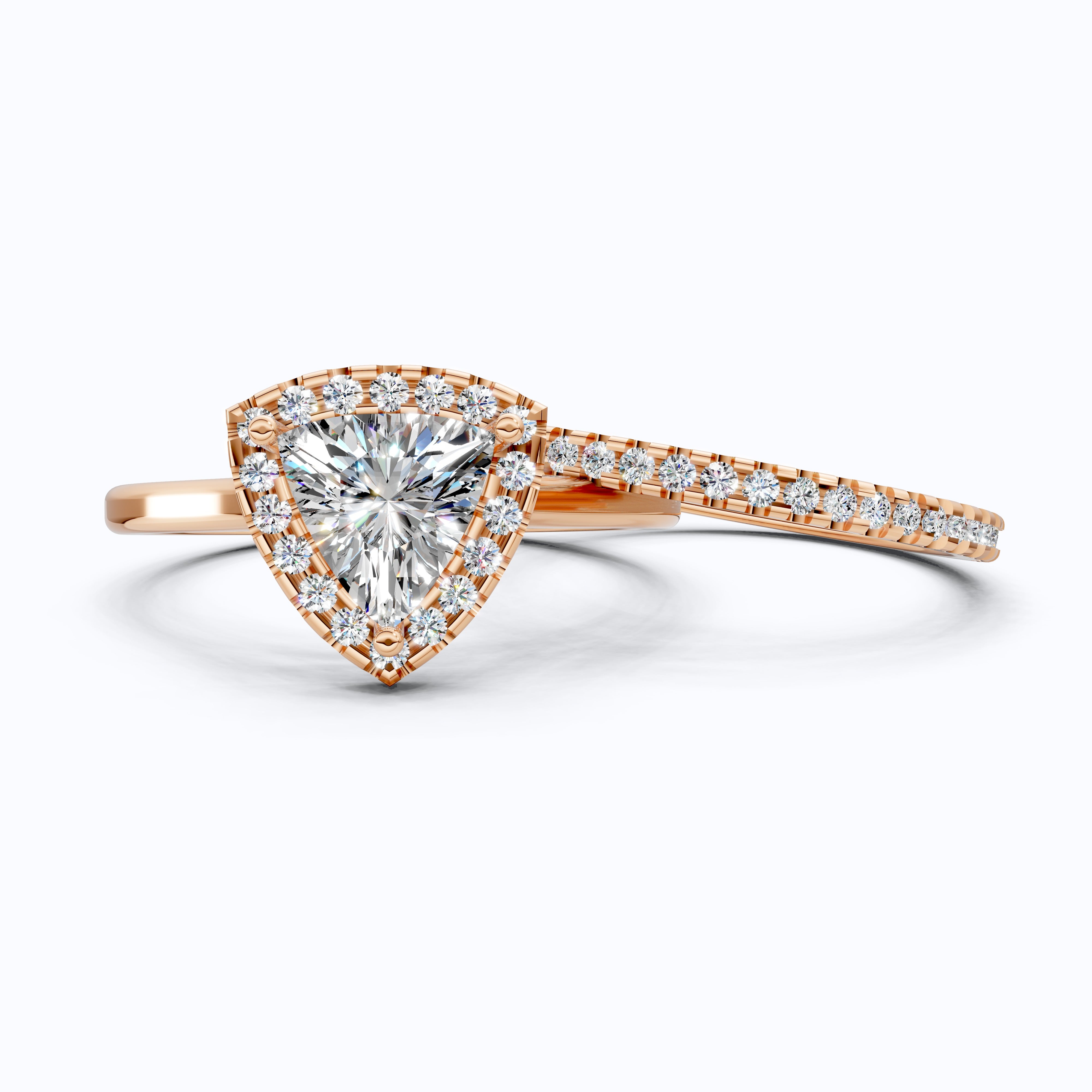 Trillion Halo with Pavé Band Bridal Set in Lab Diamond – 14k Solid Gold, Engagement Ring Set For Women, Anniversary Gift