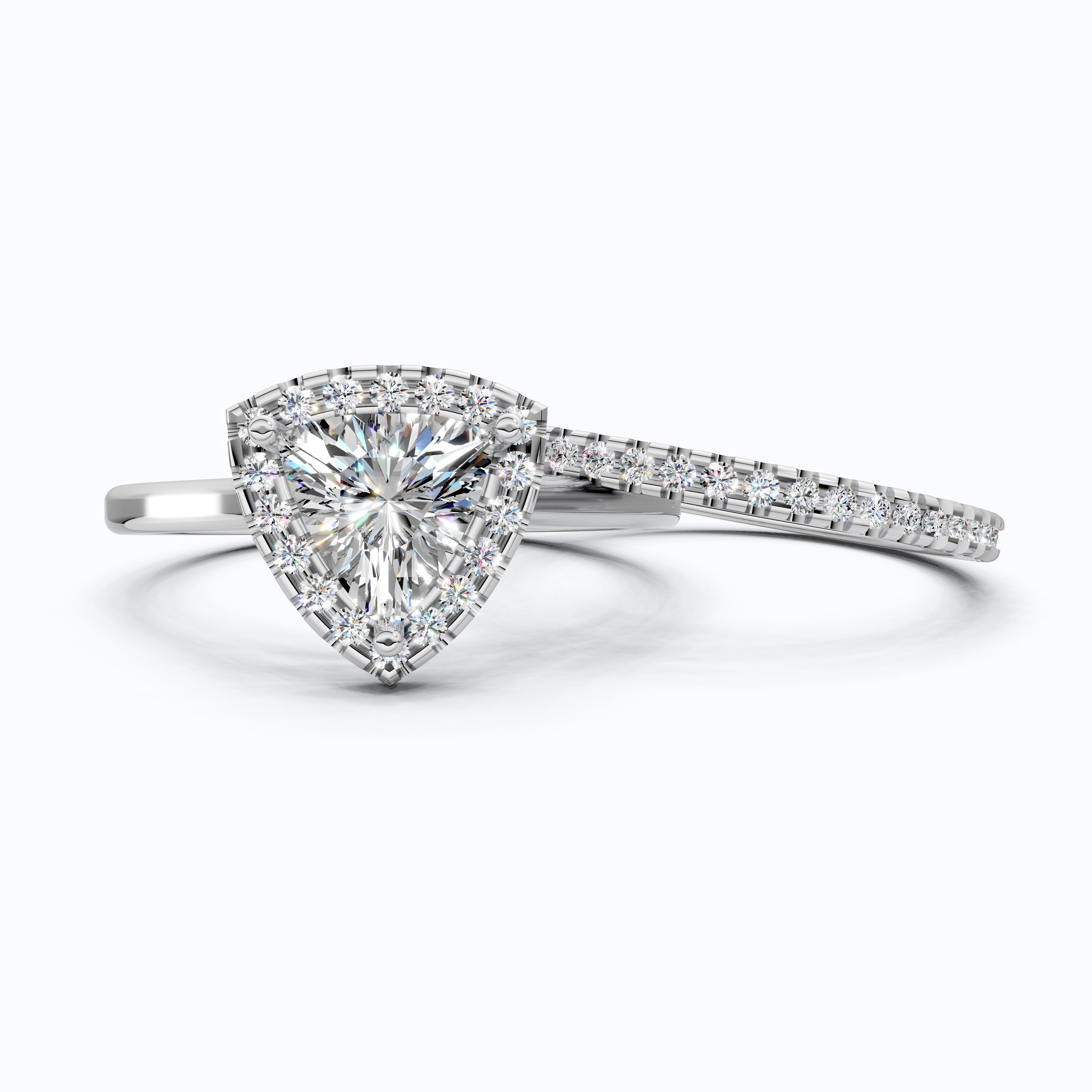Trillion Halo with Pavé Band Bridal Set in Lab Diamond – 14k Solid Gold, Engagement Ring Set For Women, Anniversary Gift