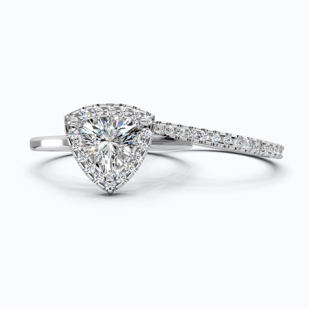 Trillion Halo with Pavé Band Bridal Set in Lab Diamond – 14k Solid Gold, Engagement Ring Set For Women, Anniversary Gift