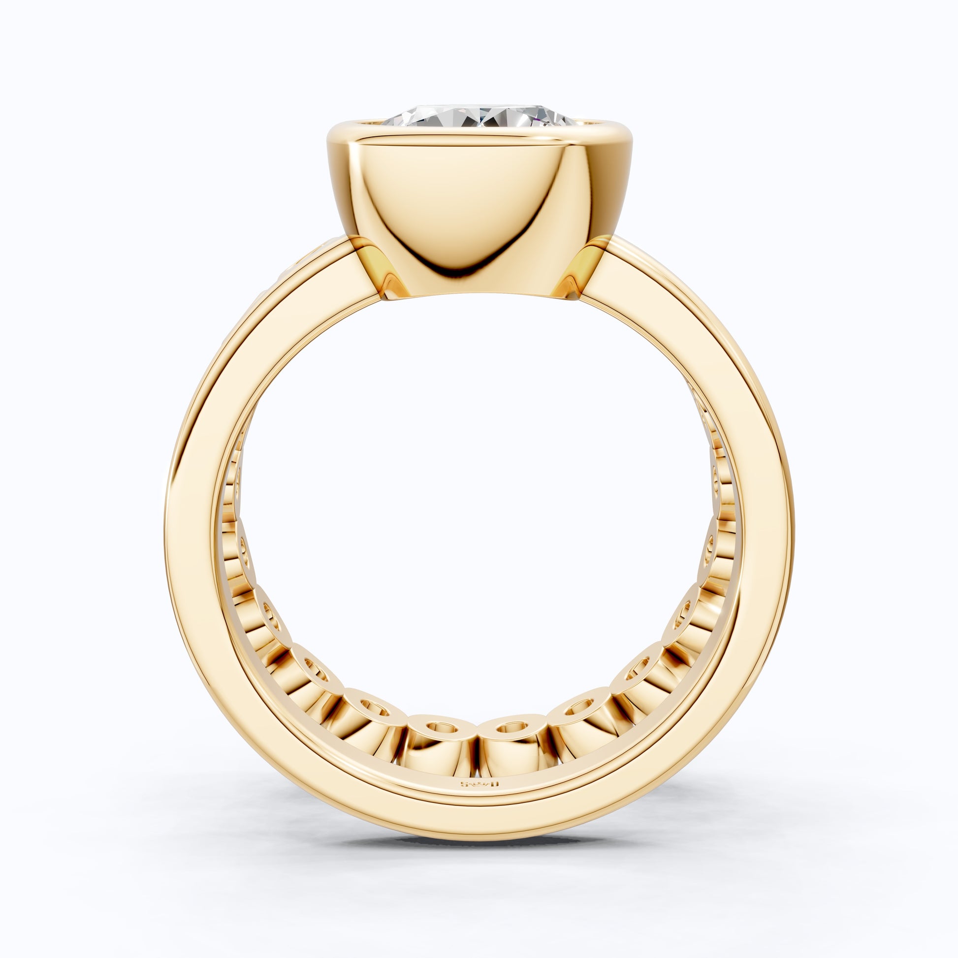 Modern Minimal Bezel Round Solitaire with Bezel Dot Band Engagement Ring Set in 14k Solid Gold, 2.43 CT Round Cut Lab Created Diamond, Wedding Gift for Her, Daily Wear Jewelry