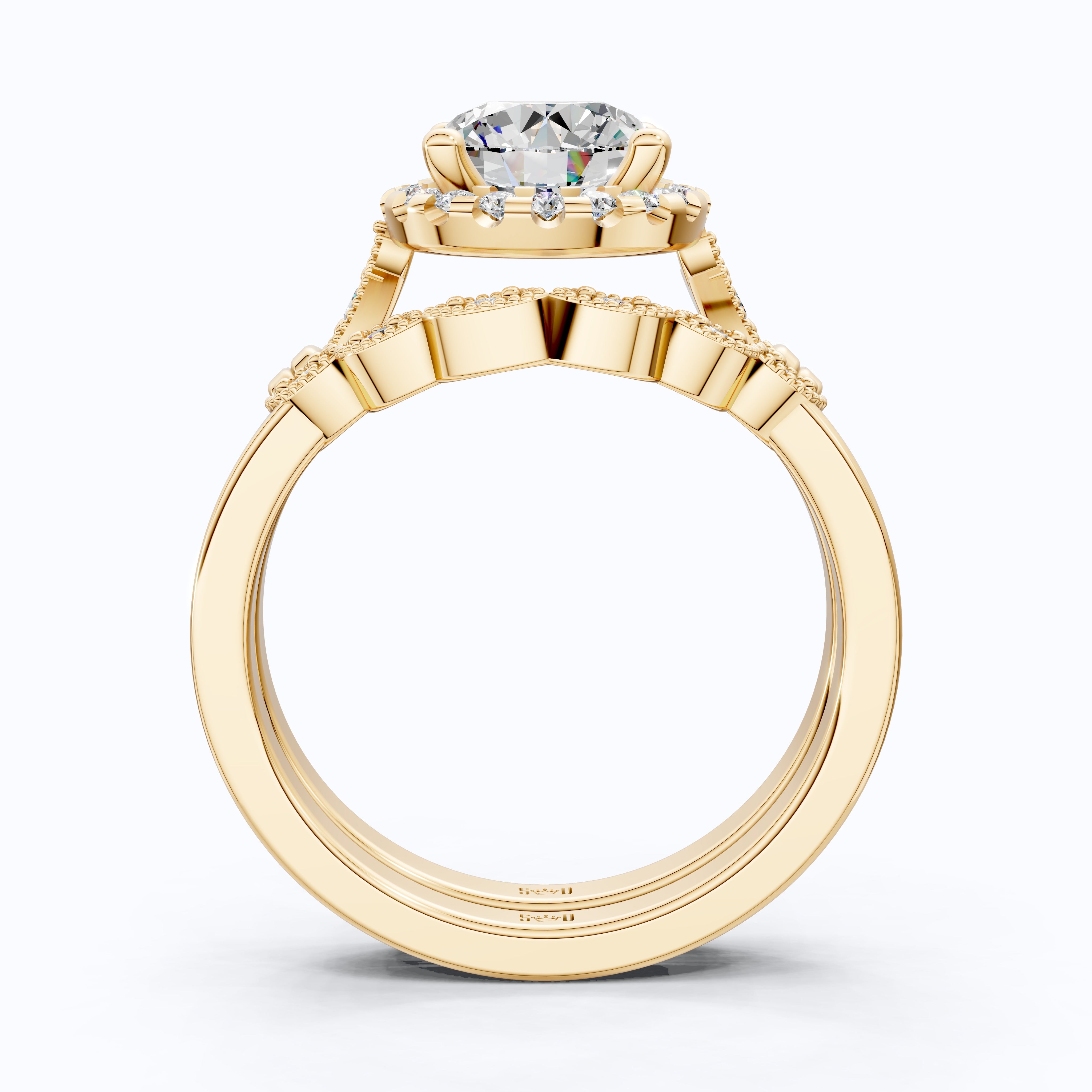 Antique Style Floral Halo Crown Engagement Ring Set in 14K Solid Gold, 1.30 CT Round Cut Lab Created Diamond, Birthday Gift for Her, Unique Bridal Jewelry