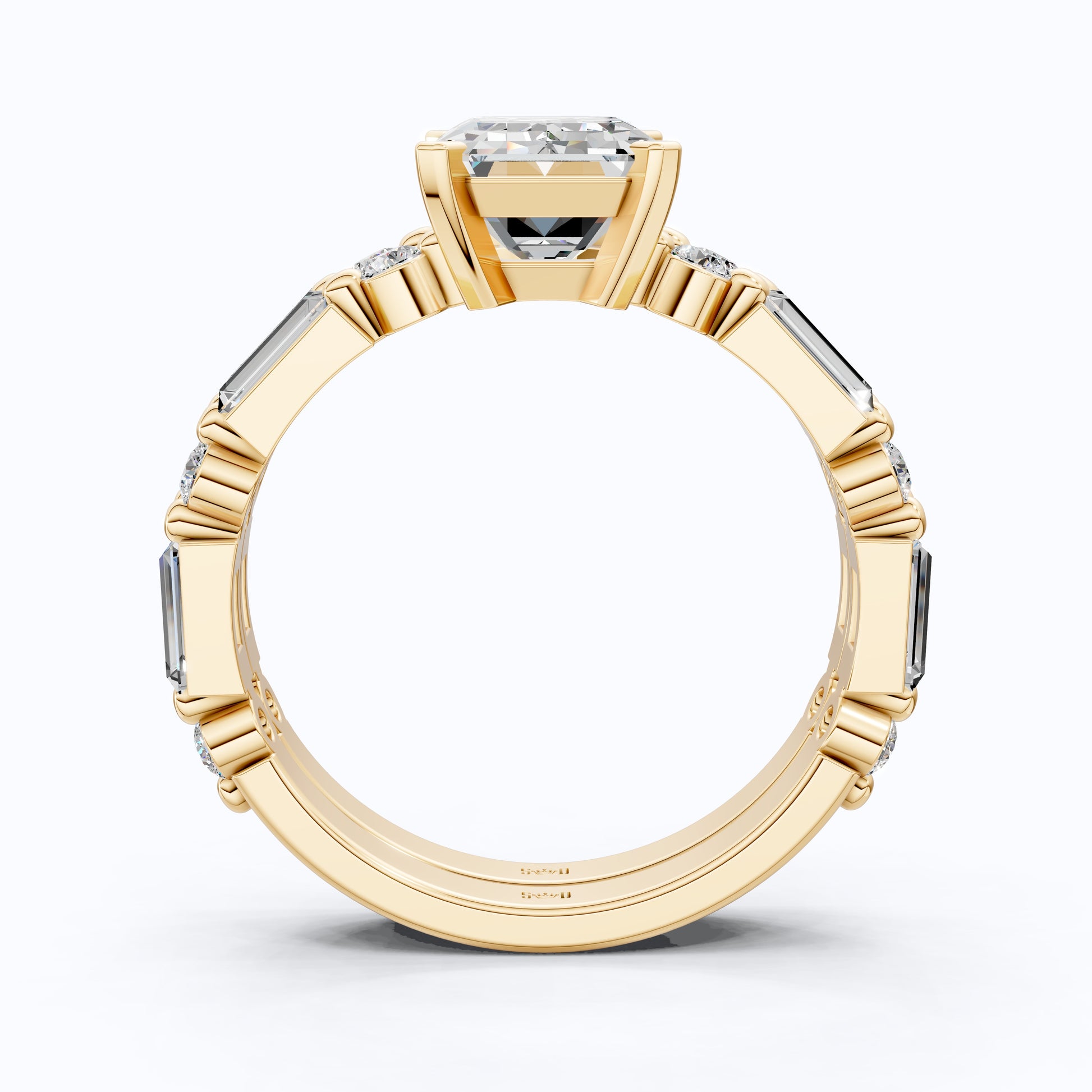 Modern Emerald Cut Baguette Side Stone Engagement Ring With Open Eternity Band in 14K Solid Gold, 1.75 CT Emerald Cut Lab Created Diamond, Wedding Gift for Her, Handmade Jewelry