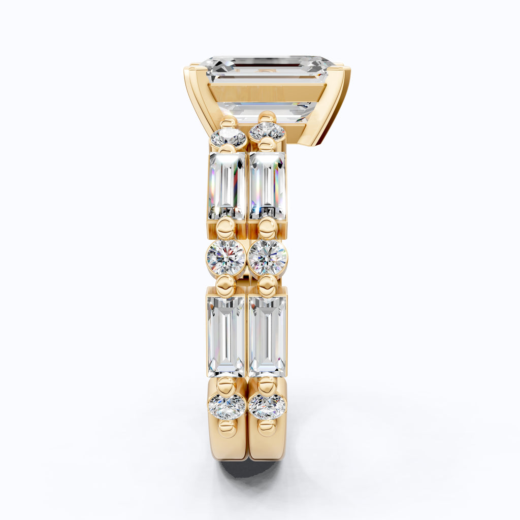 Modern Emerald Cut Baguette Side Stone Engagement Ring With Open Eternity Band in 14K Solid Gold, 1.75 CT Emerald Cut Lab Created Diamond, Wedding Gift for Her, Handmade Jewelry