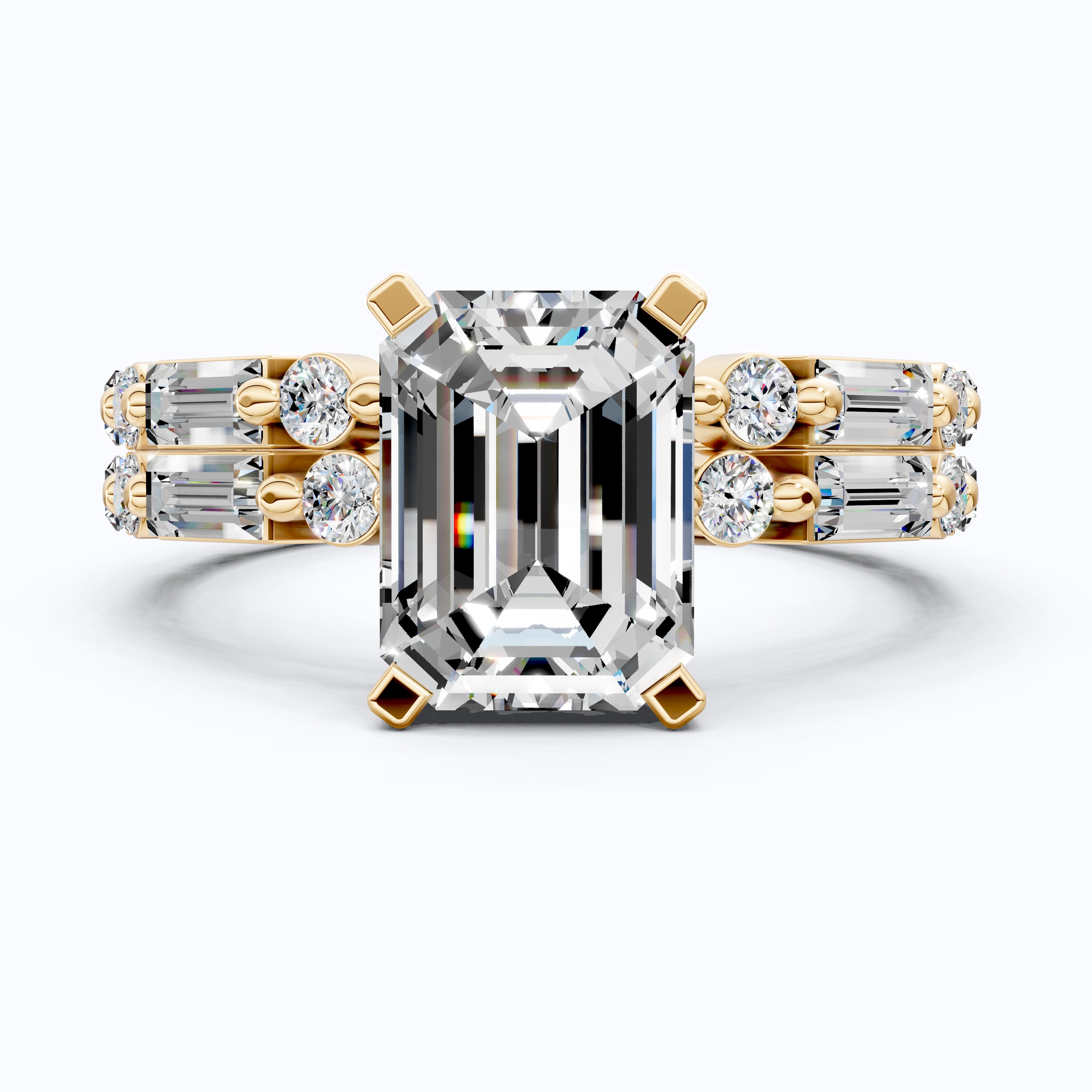 Modern Emerald Cut Baguette Side Stone Engagement Ring With Open Eternity Band in 14K Solid Gold, 1.75 CT Emerald Cut Lab Created Diamond, Wedding Gift for Her, Handmade Jewelry