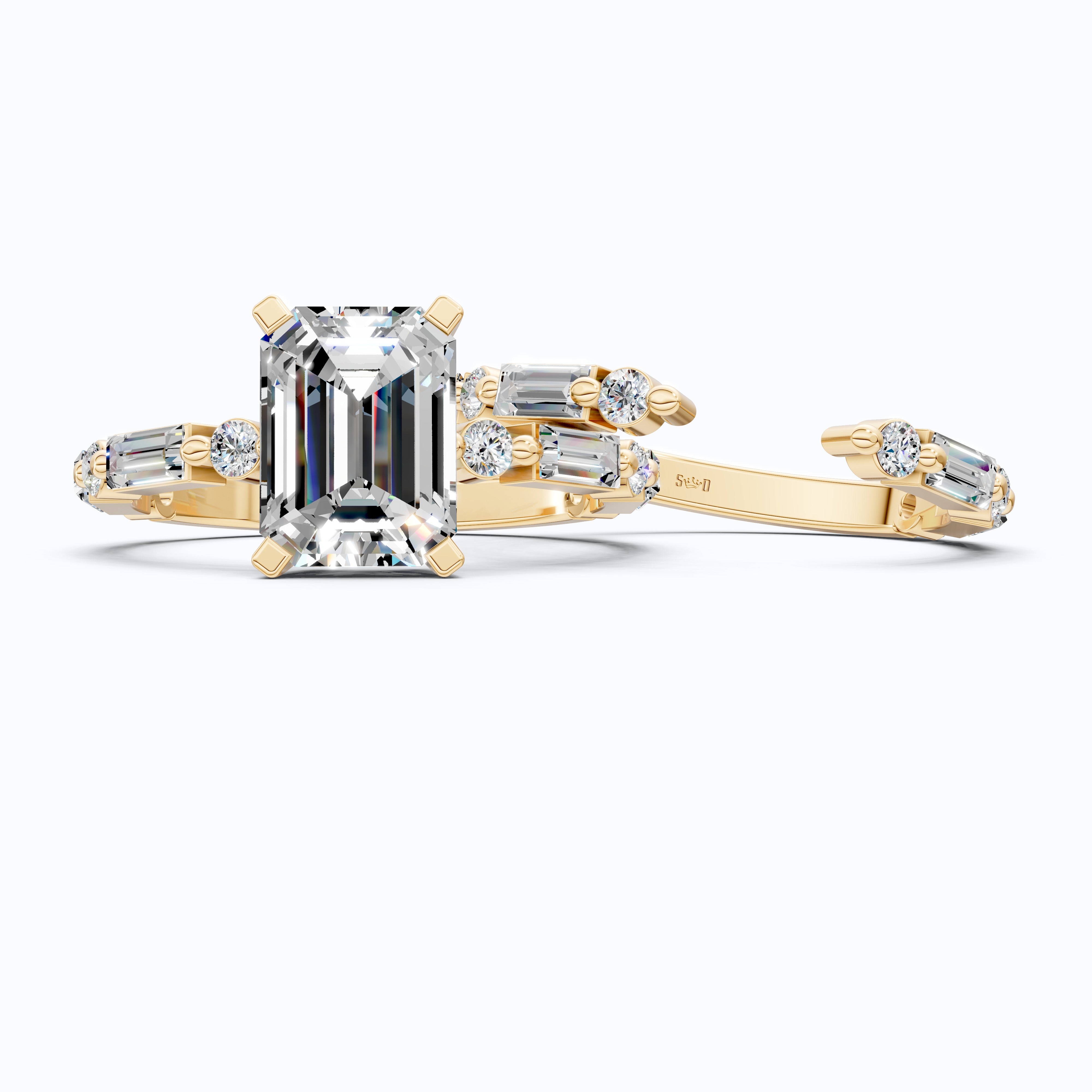 Modern Emerald Cut Baguette Side Stone Engagement Ring With Open Eternity Band in 14K Solid Gold, 1.75 CT Emerald Cut Lab Created Diamond, Wedding Gift for Her, Handmade Jewelry