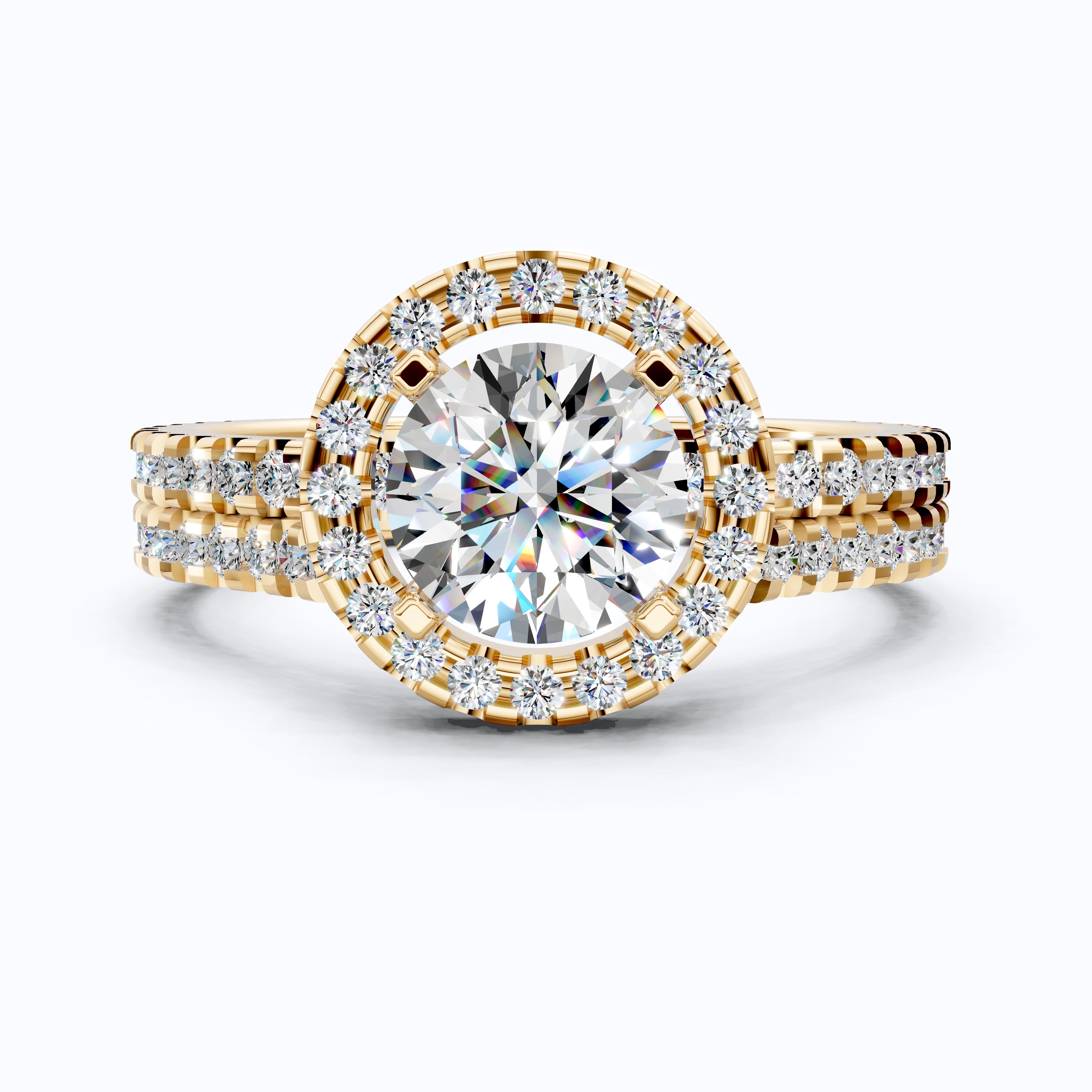 Round Halo Eternity Style Double Band Engagement Ring Set in 14K Solid Gold, 1.30 CT Round Cut Lab Created Diamond, Bridal Jewelry,  Birthday Gift For Her