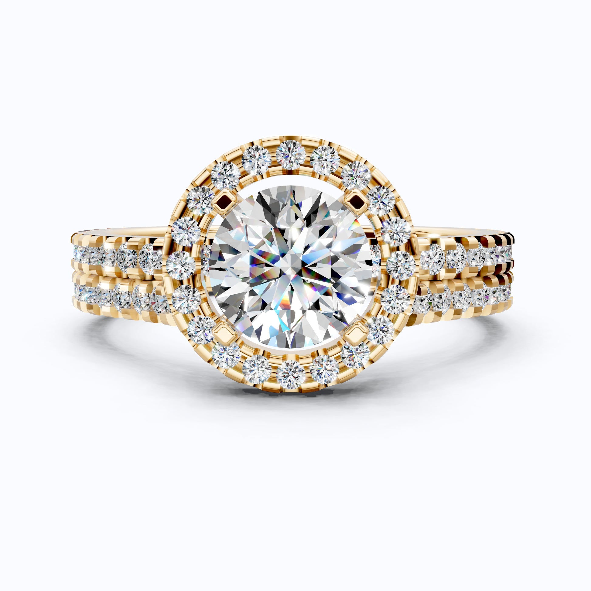 Round Halo Eternity Style Double Band Engagement Ring Set in 14K Solid Gold, 1.30 CT Round Cut Lab Created Diamond, Bridal Jewelry,  Birthday Gift For Her