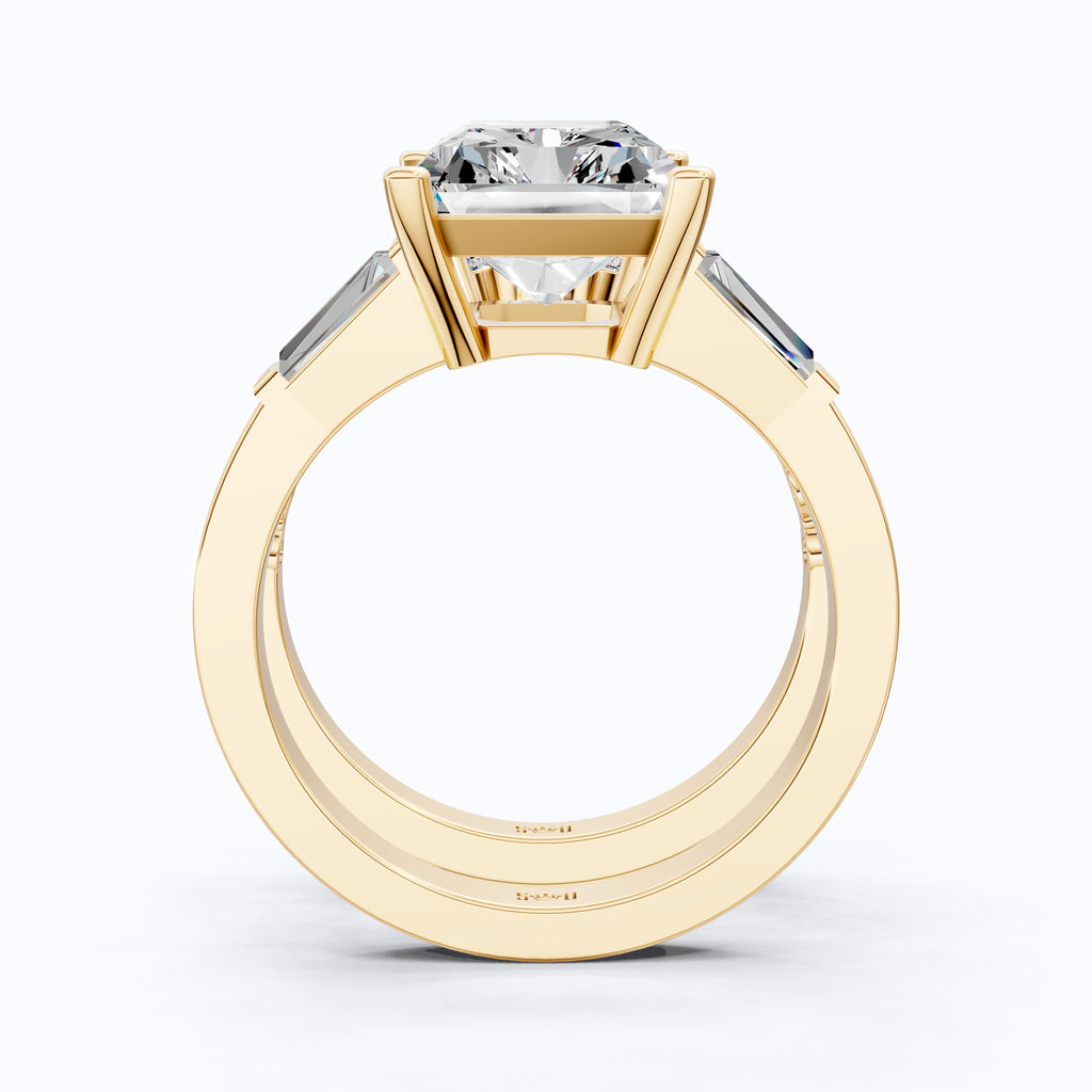 Elegant Radiant Cut Baguette Side Stone Engagement Ring Set in 14K Solid Gold, 3.50 CT Radiant Cut Lab Created Diamond, Bridal Gift For Her