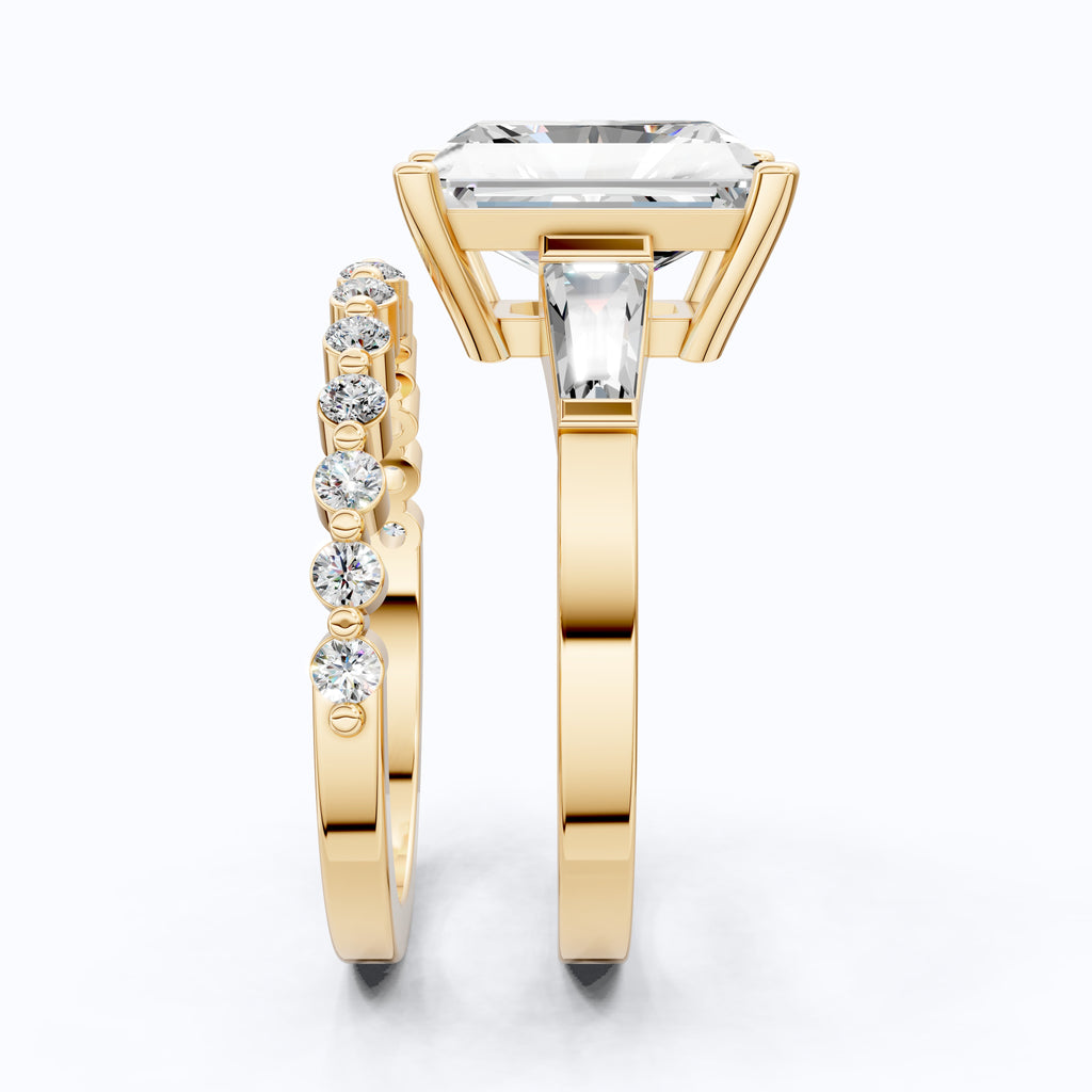 Elegant Radiant Cut Baguette Side Stone Engagement Ring Set in 14K Solid Gold, 3.50 CT Radiant Cut Lab Created Diamond, Bridal Gift For Her