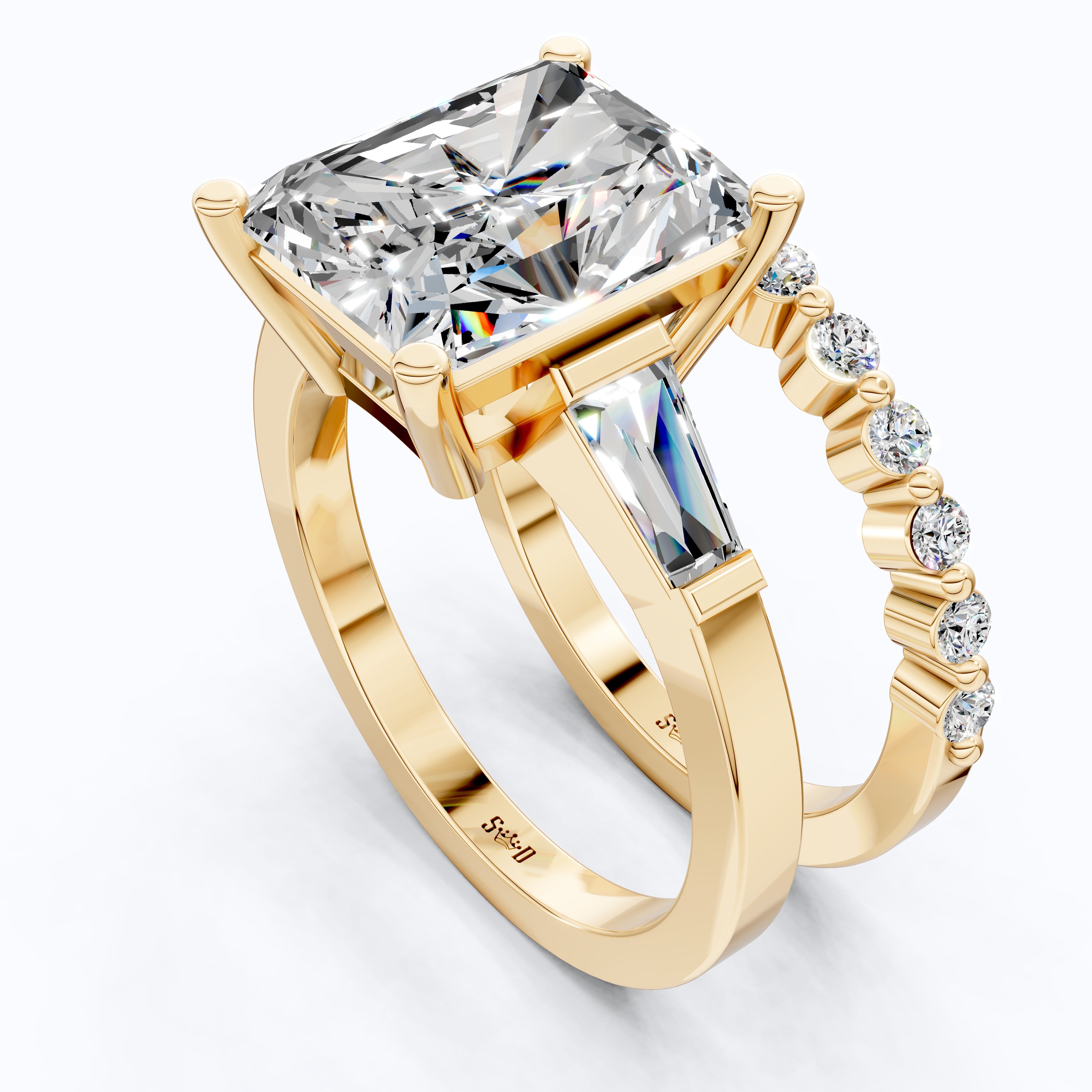 Elegant Radiant Cut Baguette Side Stone Engagement Ring Set in 14K Solid Gold, 3.50 CT Radiant Cut Lab Created Diamond, Bridal Gift For Her