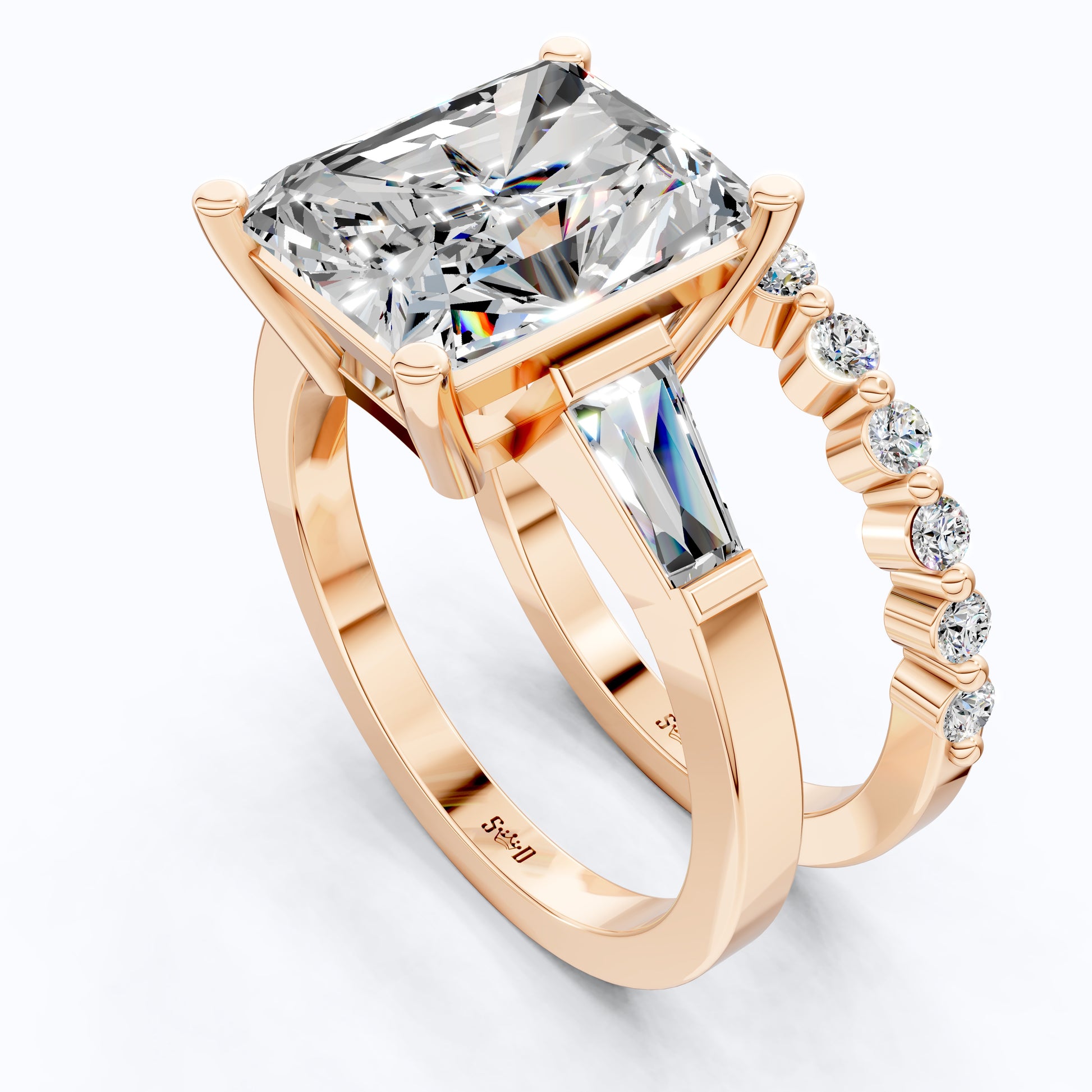 Elegant Radiant Cut Baguette Side Stone Engagement Ring Set in 14K Solid Gold, 3.50 CT Radiant Cut Lab Created Diamond, Bridal Gift For Her